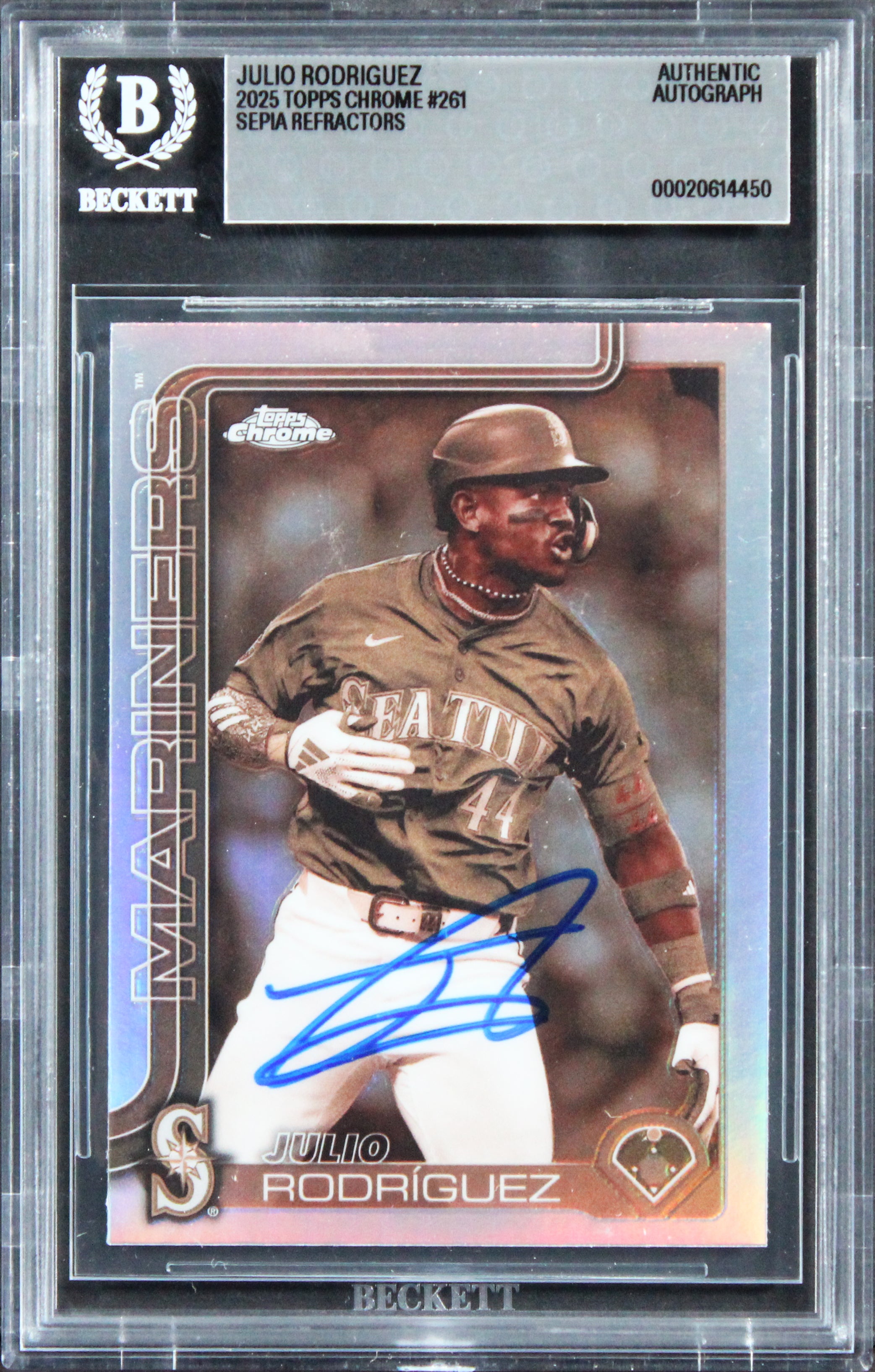 Mariners Julio Rodriguez Signed 2025 Topps Chrome Refractors #261 Card BAS Slab