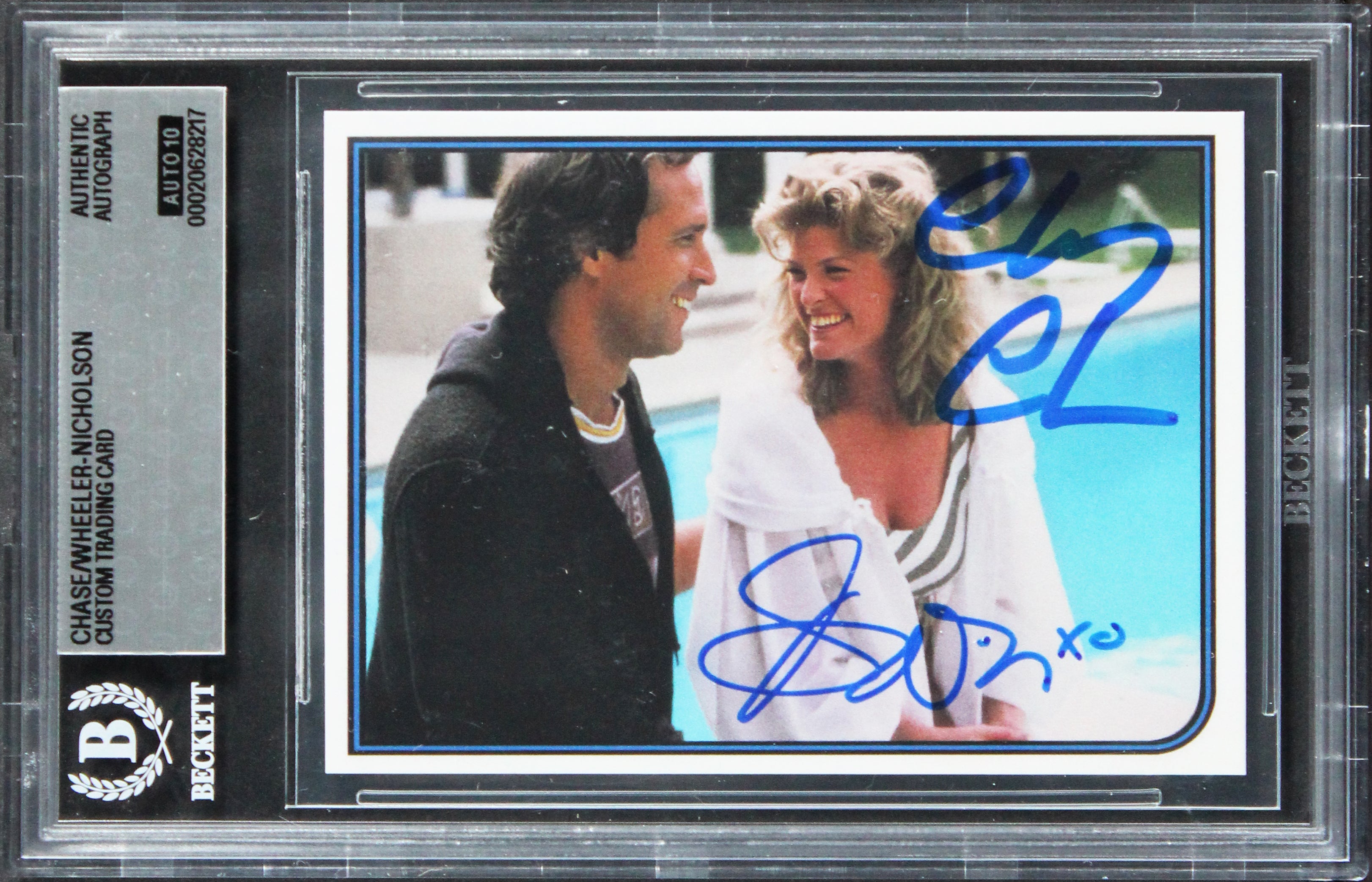 Chevy Chase & Dana Wheeler-Nicholson Fletch Signed Trading Card Auto 10 BAS Slab