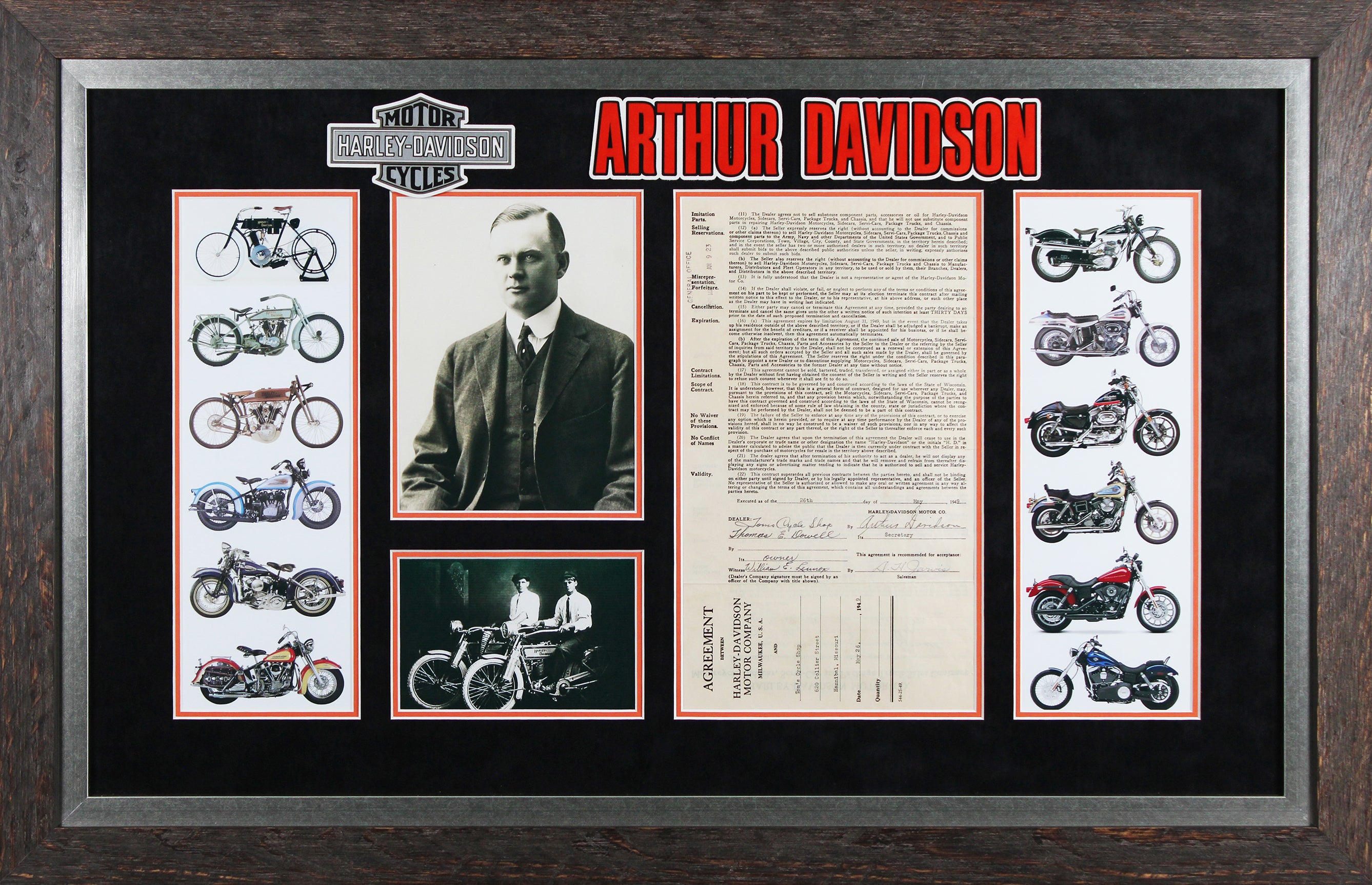 Arthur Davidson Harley Davidson Motor Company Signed & Framed 8x14 Contract BAS