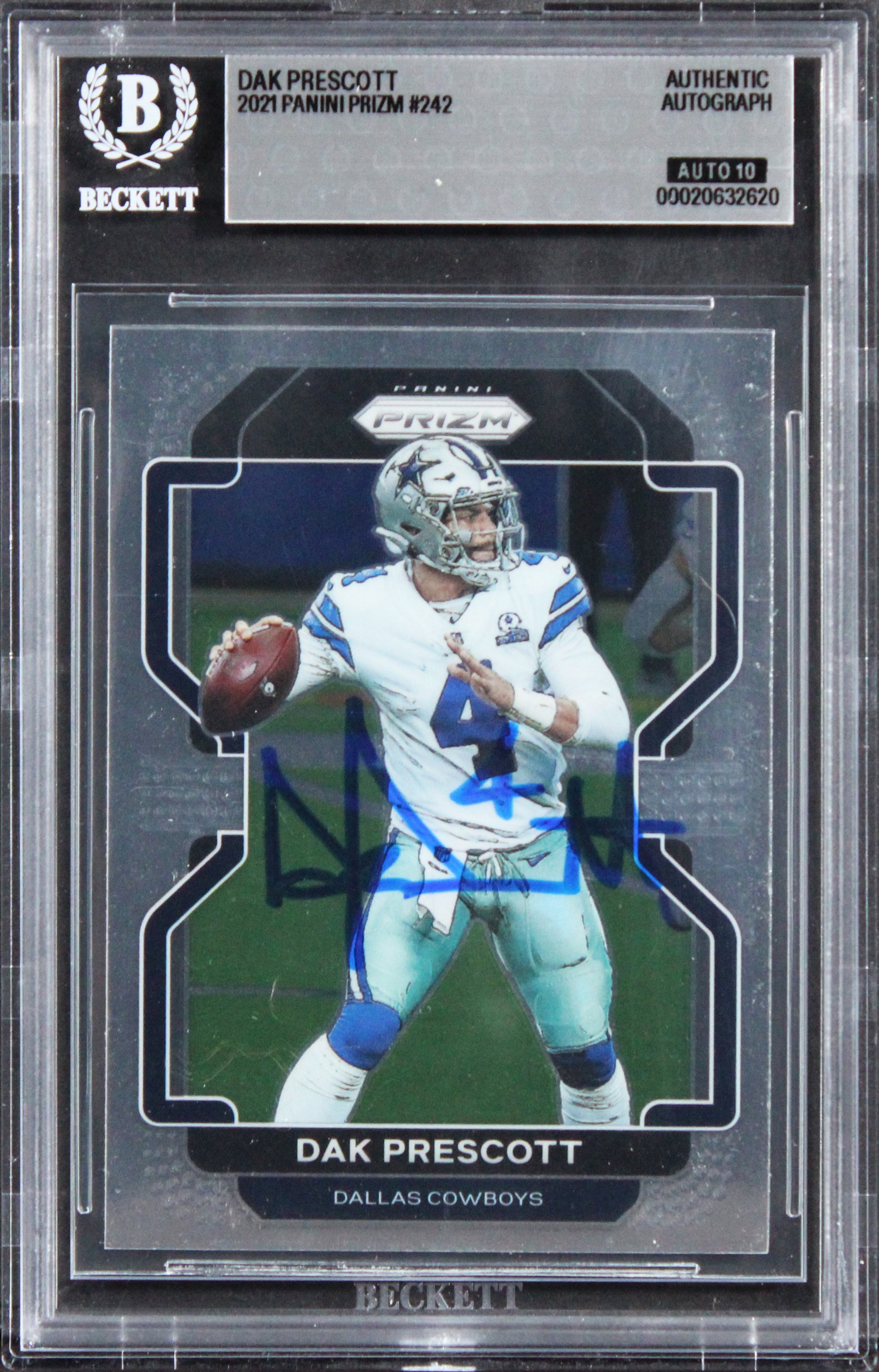 Cowboys Dak Prescott Signed 2021 Panini Prizm #242 Card Auto GM 10! BAS Slabbed