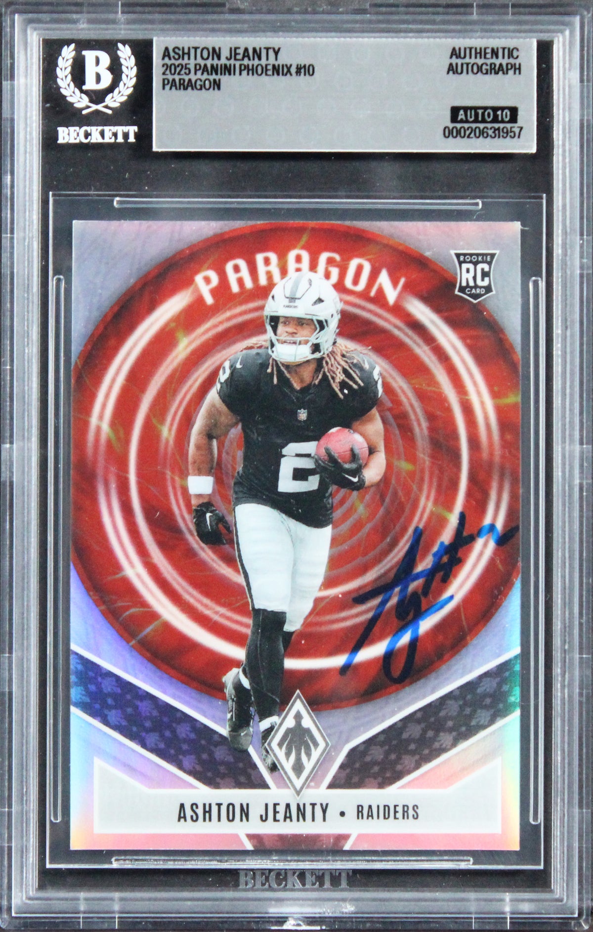 Raiders Ashton Jeanty Signed 2025 Panini Phoenix #10 RC Card Auto 10! BAS Slab