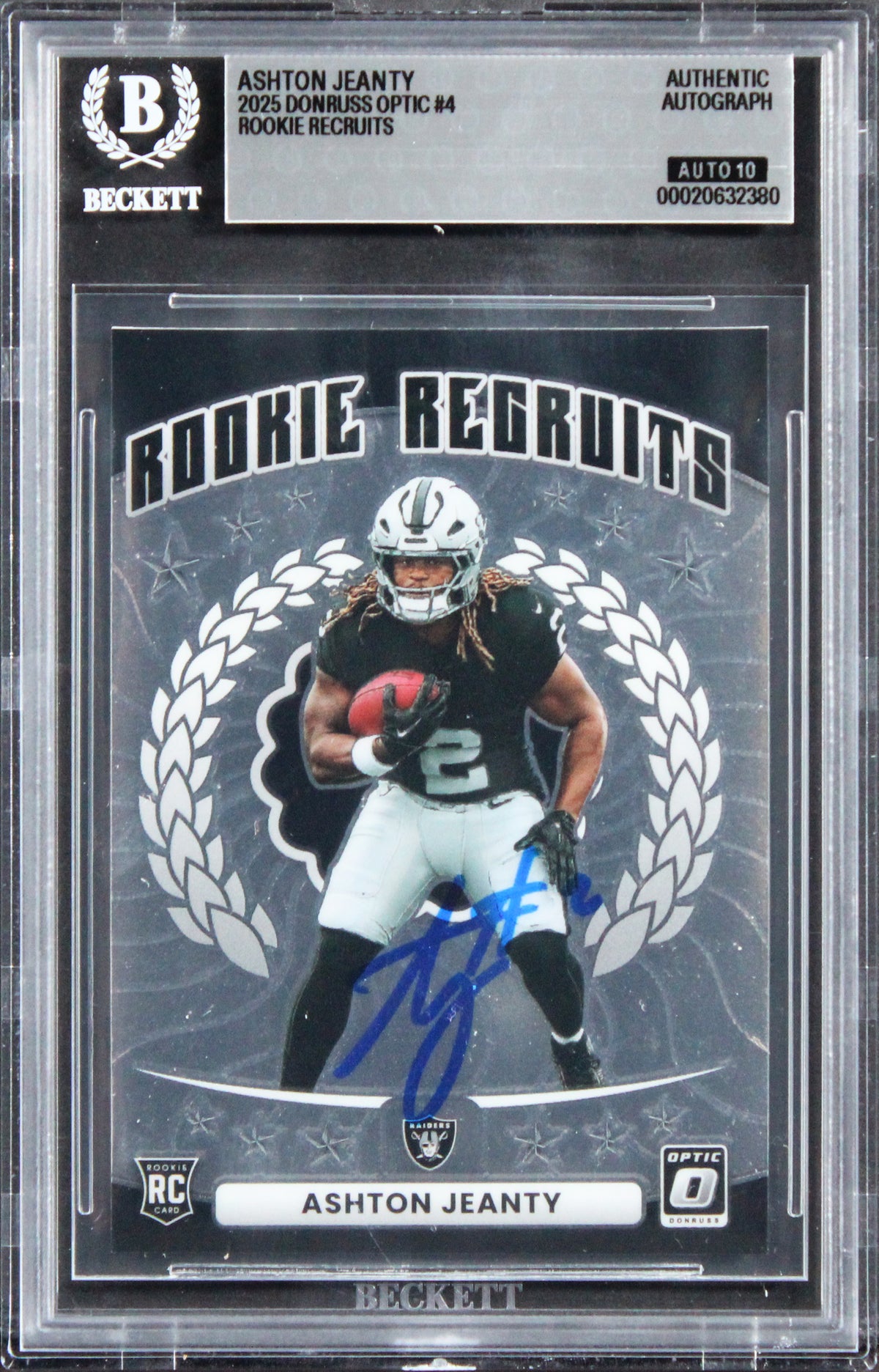 Raiders Ashton Jeanty Signed 2025 Donruss Optic #4 RC Card Auto 10! BAS Slabbed
