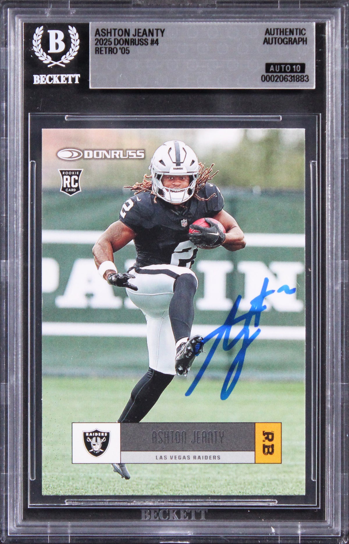 Raiders Ashton Jeanty Signed 2025 Donruss #4 Rookie Card Auto GM 10! BAS Slabbed