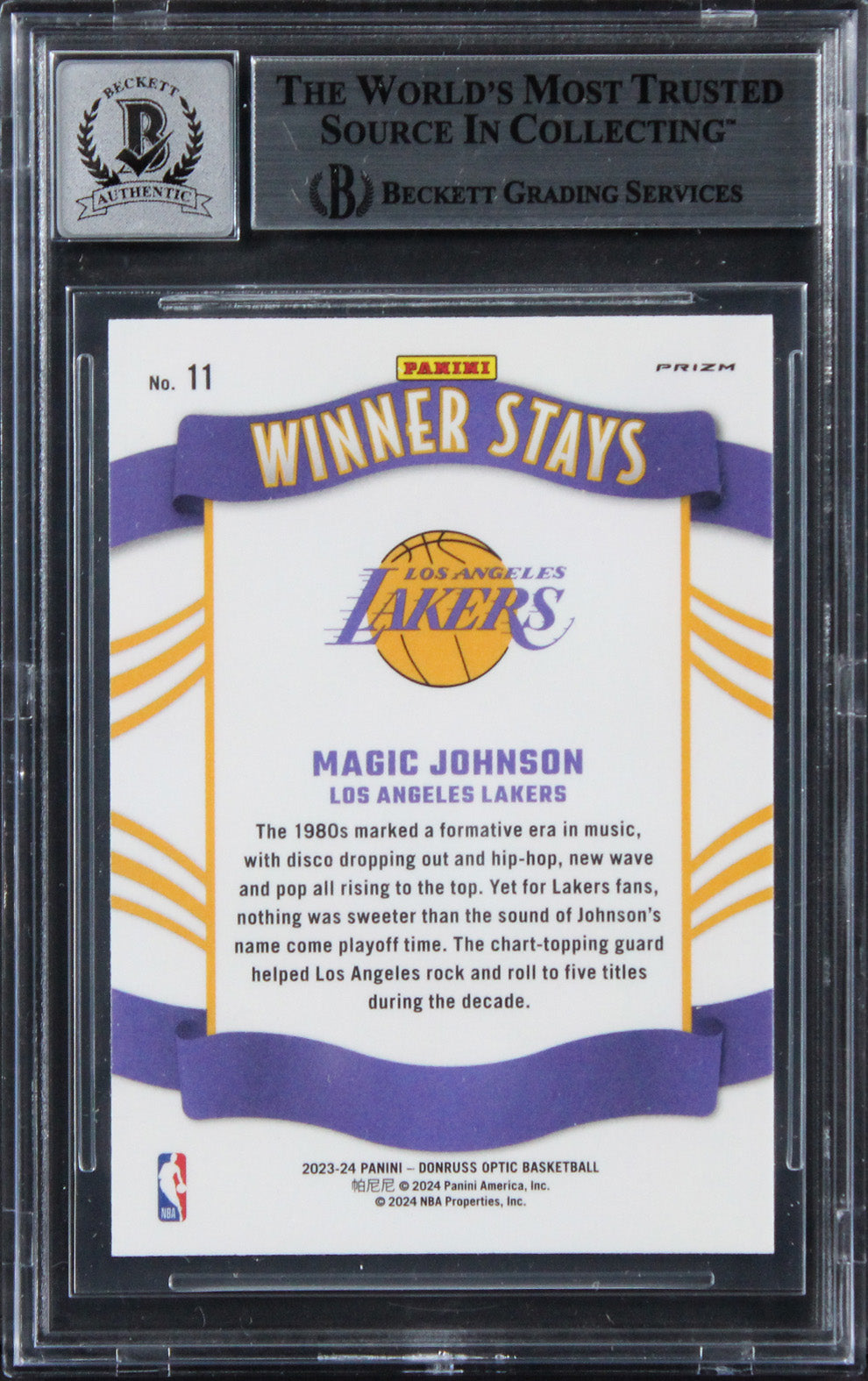 Magic Johnson Signed 2023 Donruss Optic WS Purple #11 Card Auto 10! BAS Slabbed