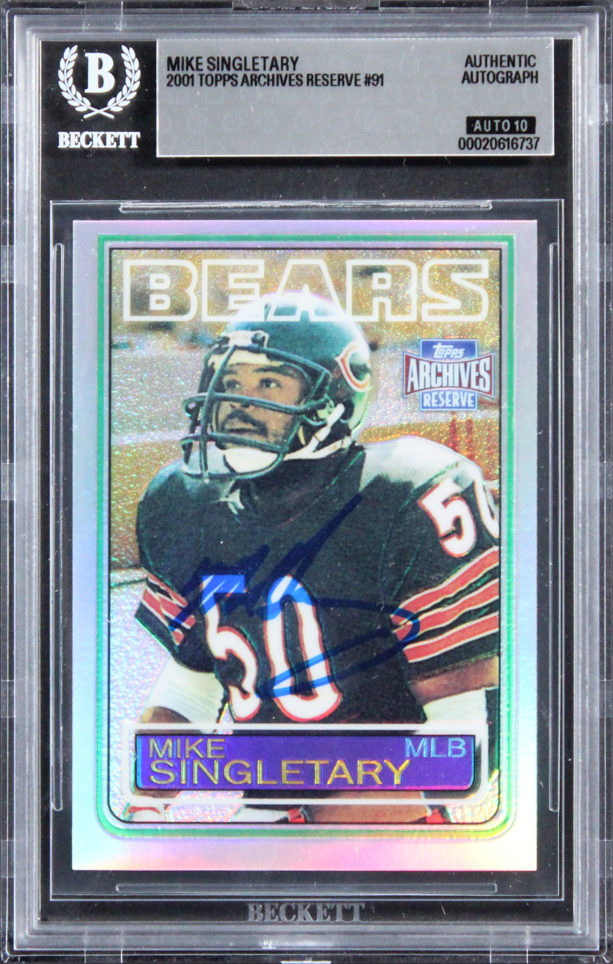 Bears Mike Singletary Signed 2001 Topps Archives #91 Card Auto 10! BAS Slabbed