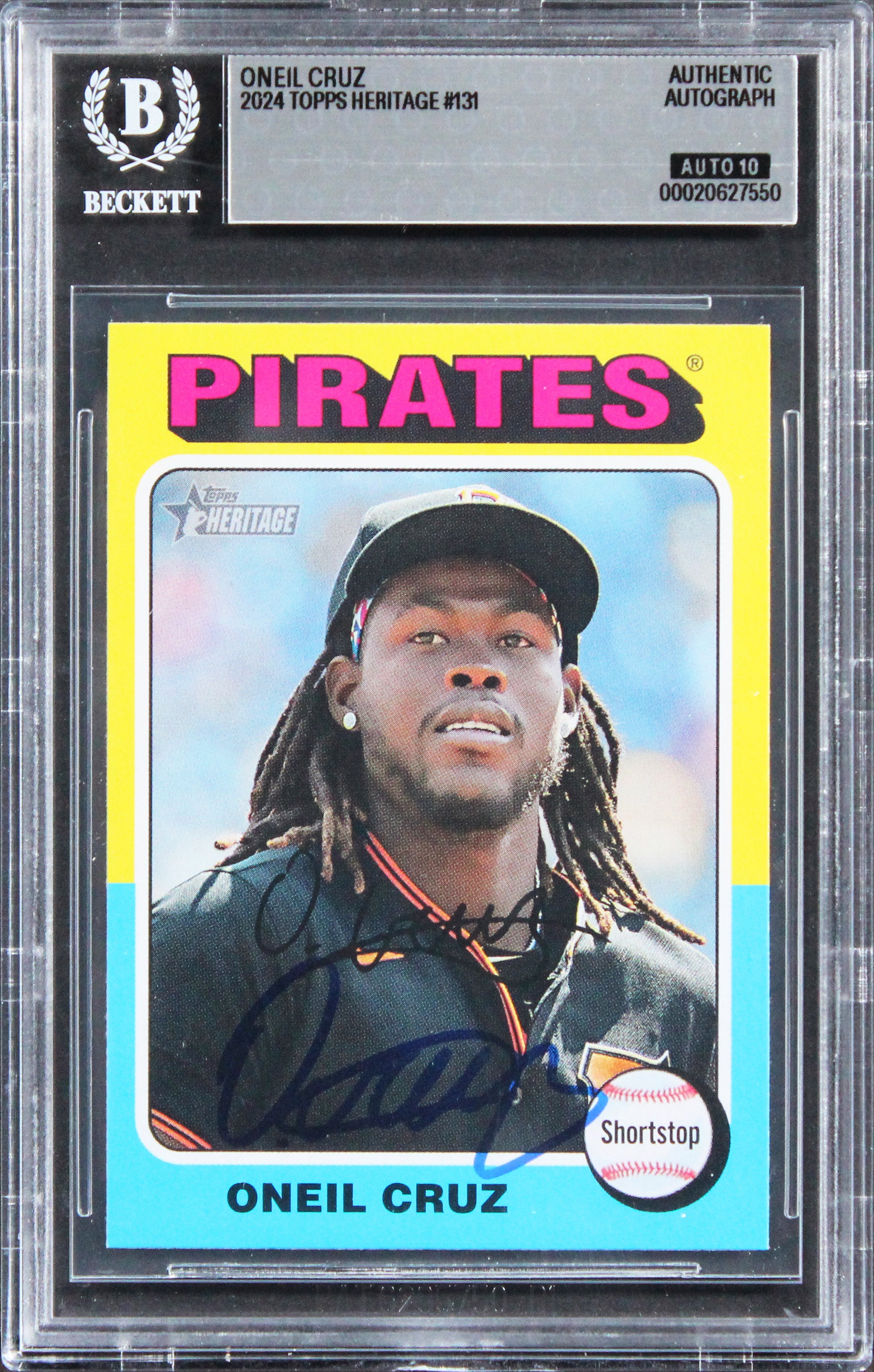 Pirates Oneil Cruz Signed 2024 Topps Heritage #131 Card Auto 10! BAS Slabbed