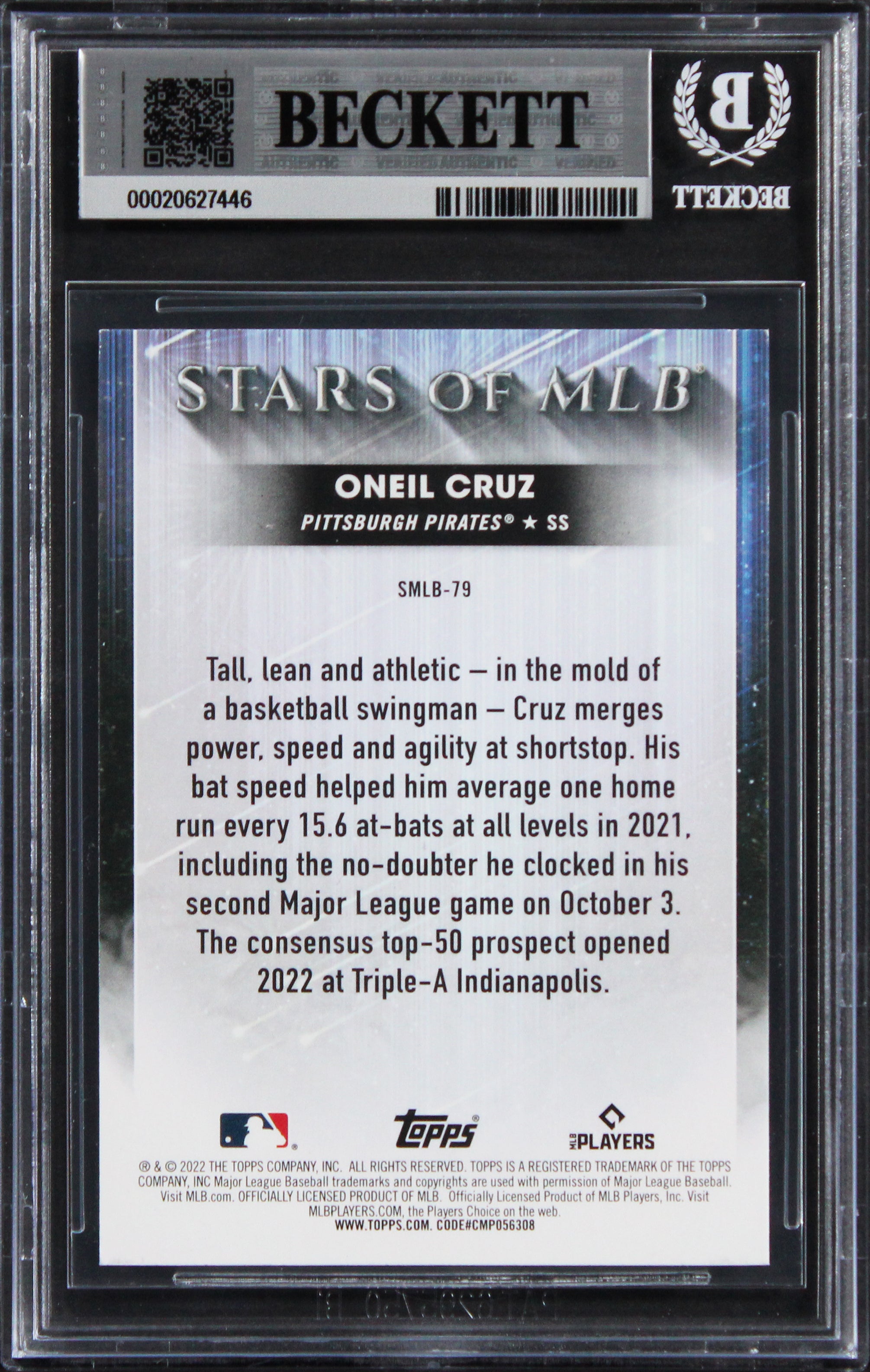 Pirates Oneil Cruz Signed 2022 Topps #SMLB79 Rookie Card Auto 10! BAS Slabbed