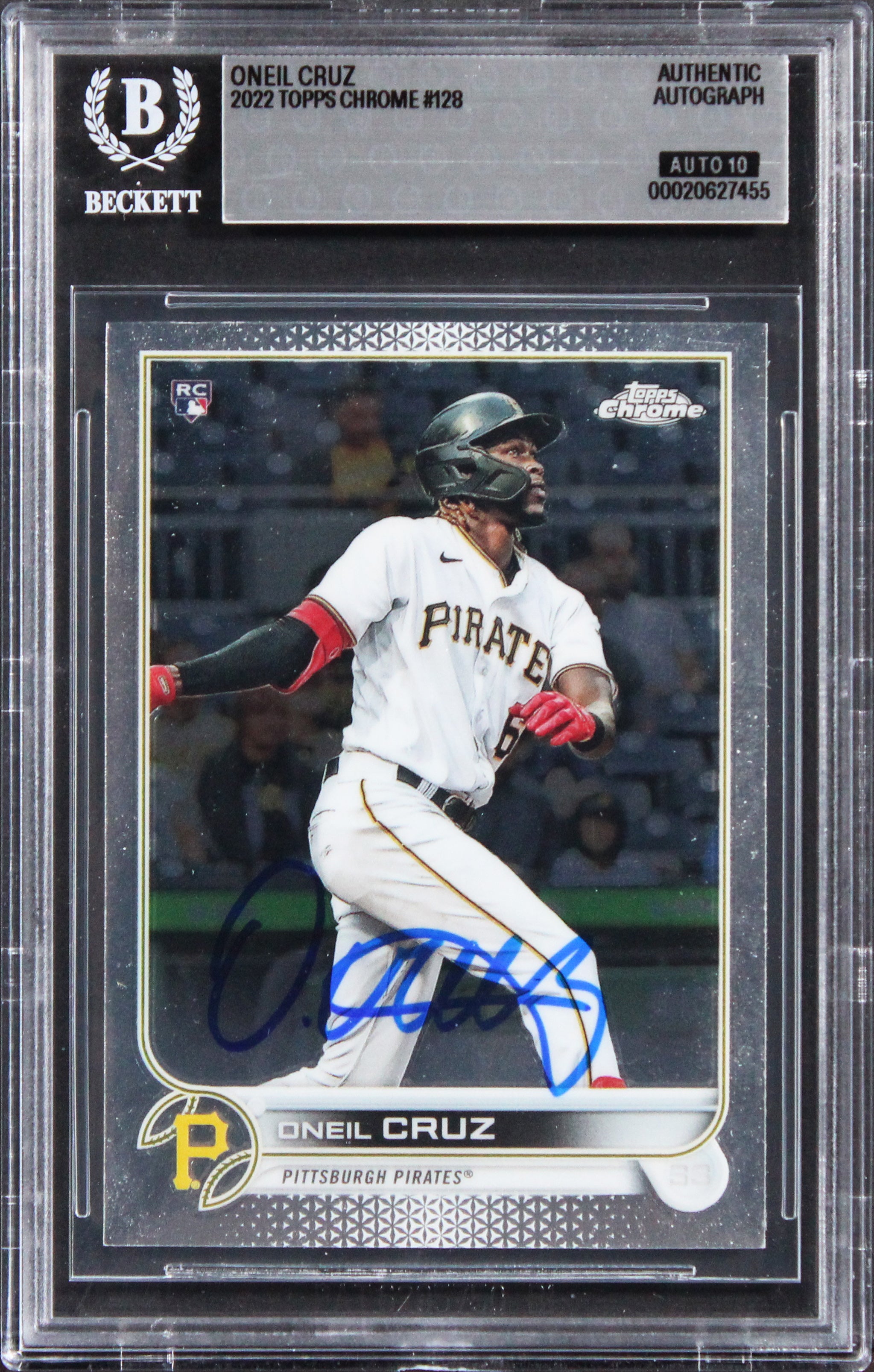 Pirates Oneil Cruz Signed 2022 Topps Chrome #128 Rookie Card Auto 10! BAS Slab