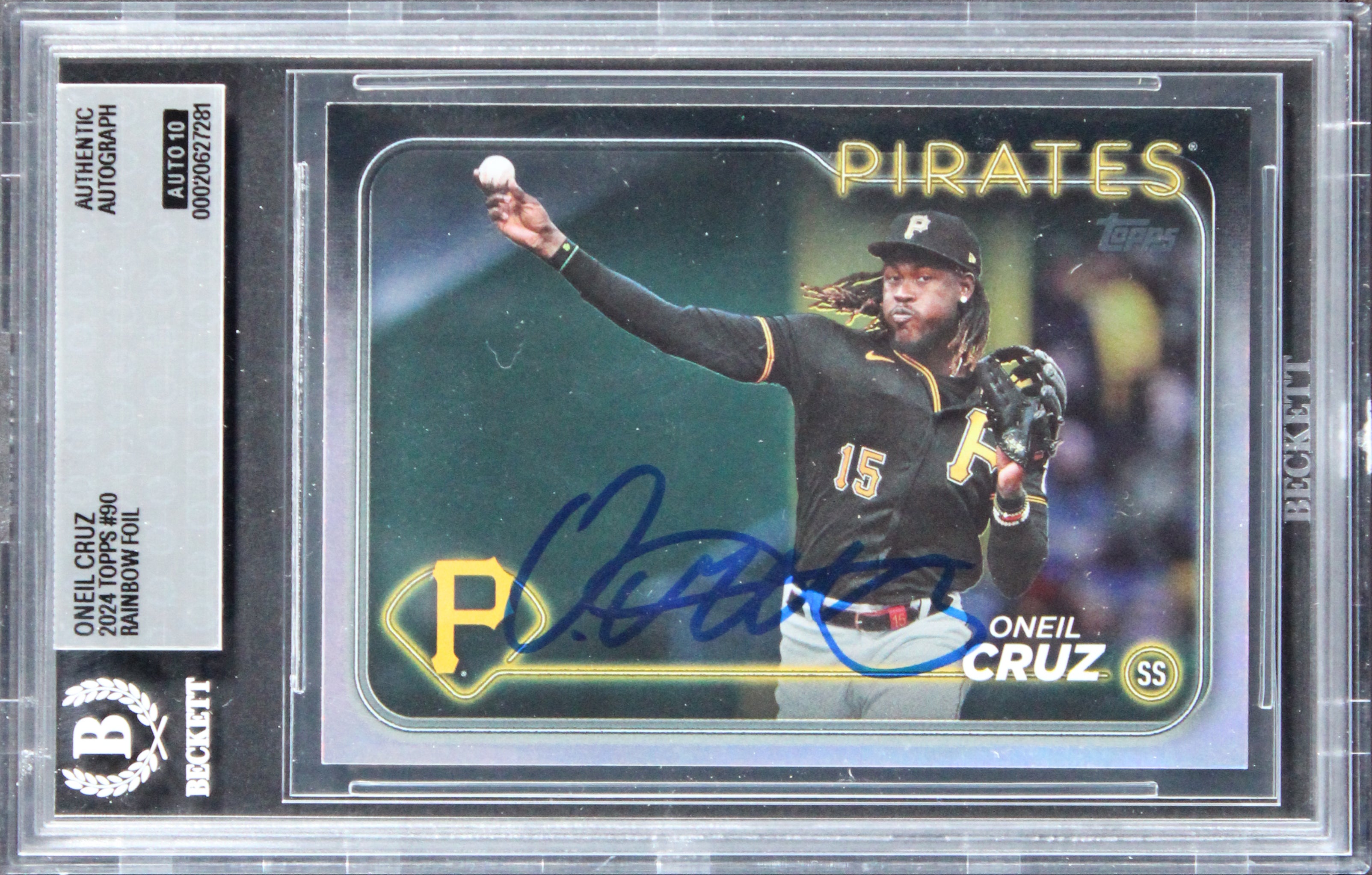 Pirates Oneil Cruz Signed 2024 Topps Chrome Rainbow #90 Card Auto 10! BAS Slab