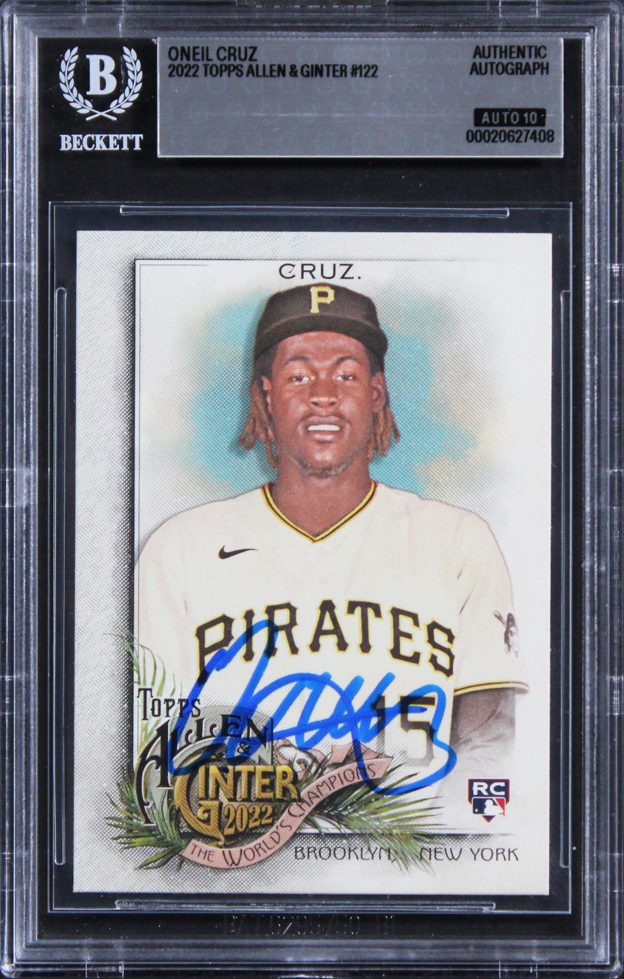 Pirates Oneil Cruz Signed 2022 Topps A&G #122 Rookie Card Auto 10! BAS Slabbed