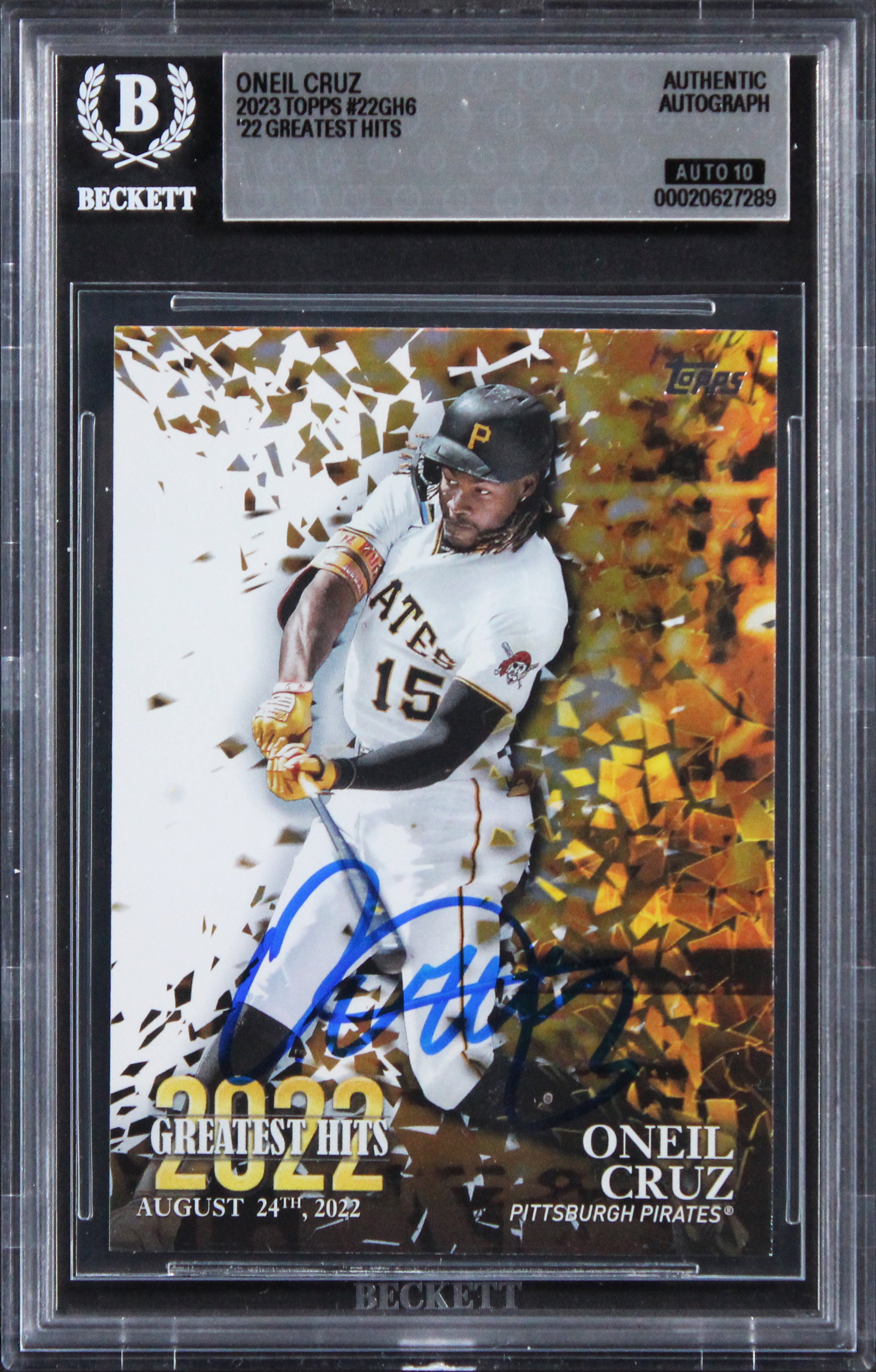 Pirates Oneil Cruz Signed 2023 Topps #22GH6 Card Auto Grade GM 10! BAS Slabbed