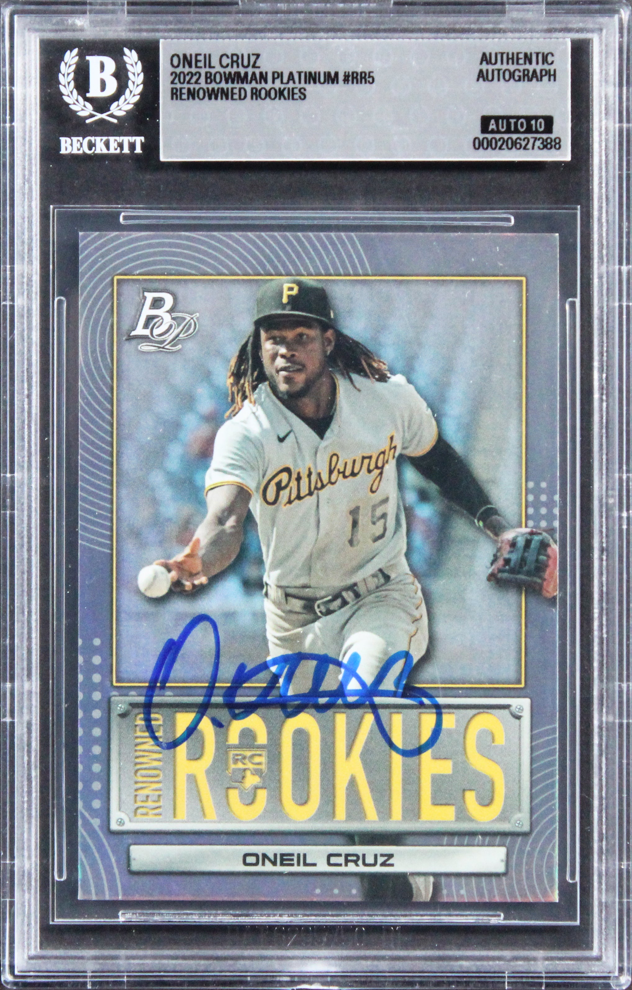 Pirates Oneil Cruz Signed 2022 Bowman #RR5 Rookie Card Auto GM 10! BAS Slabbed