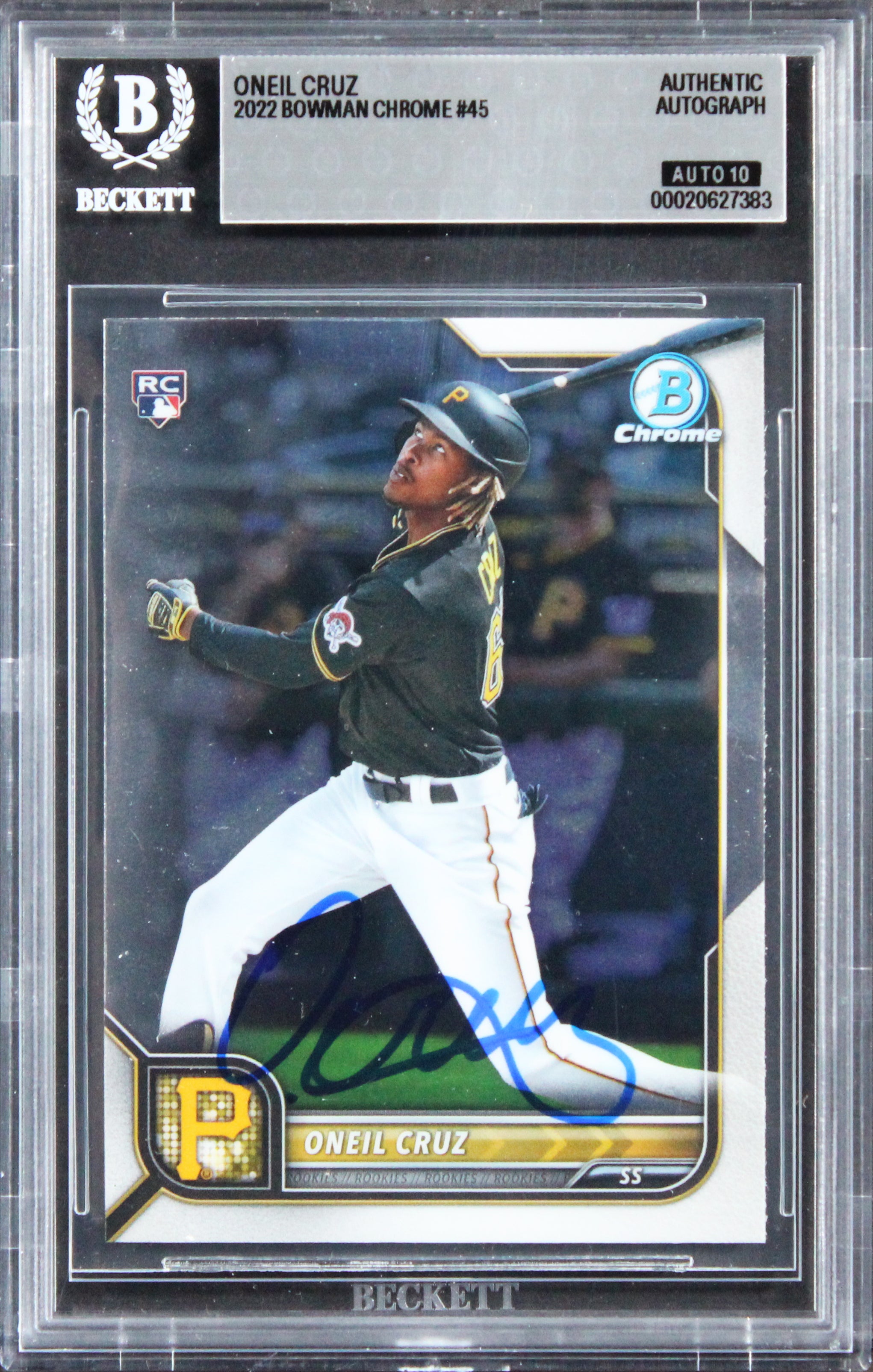 Pirates Oneil Cruz Signed 2022 Bowman Chrome #45 Rookie Card Auto 10! BAS Slab