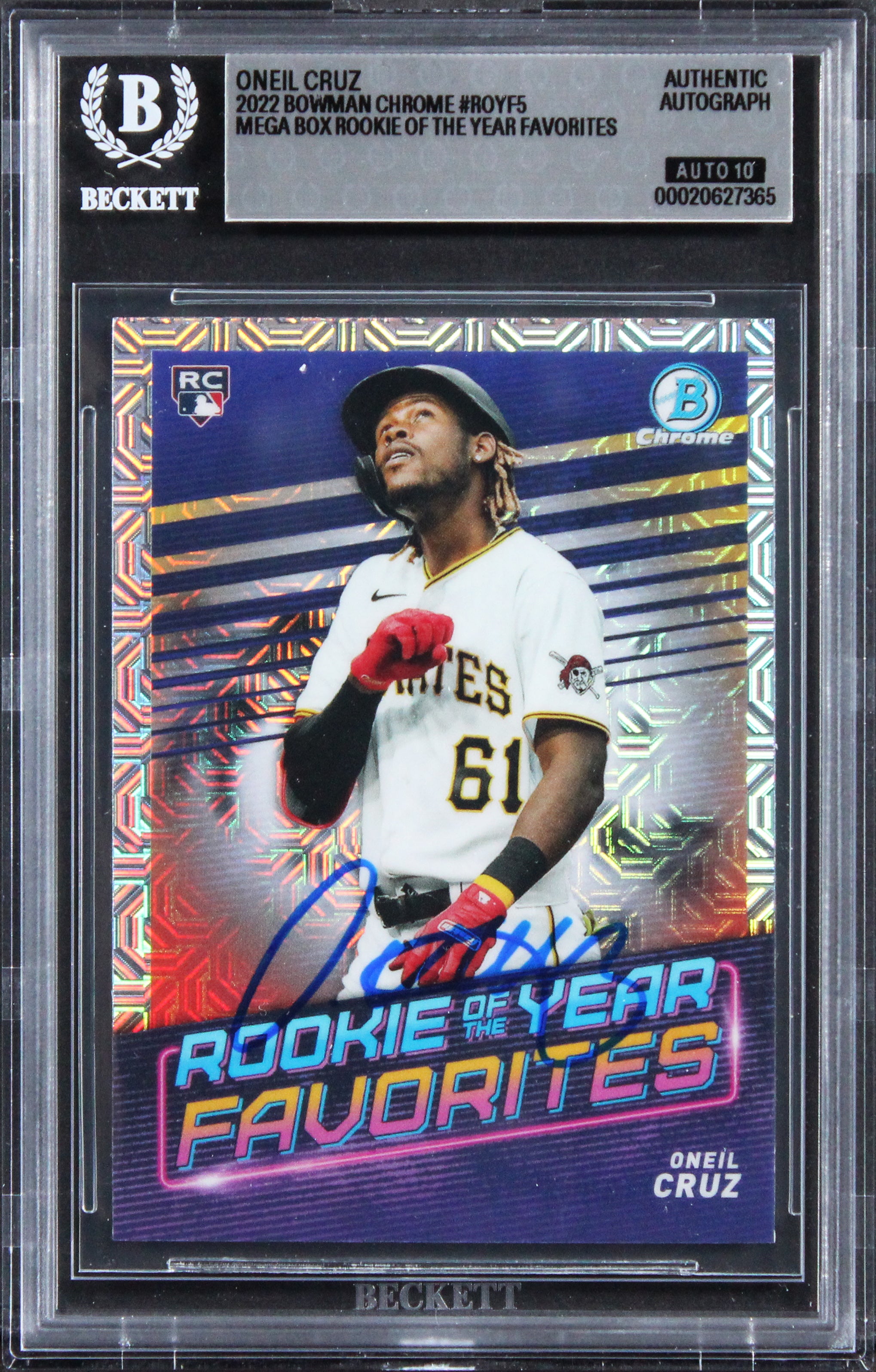 Pirates Oneil Cruz Signed 2022 Bowman Chrome #ROYF5 RC Card Auto 10! BAS Slab