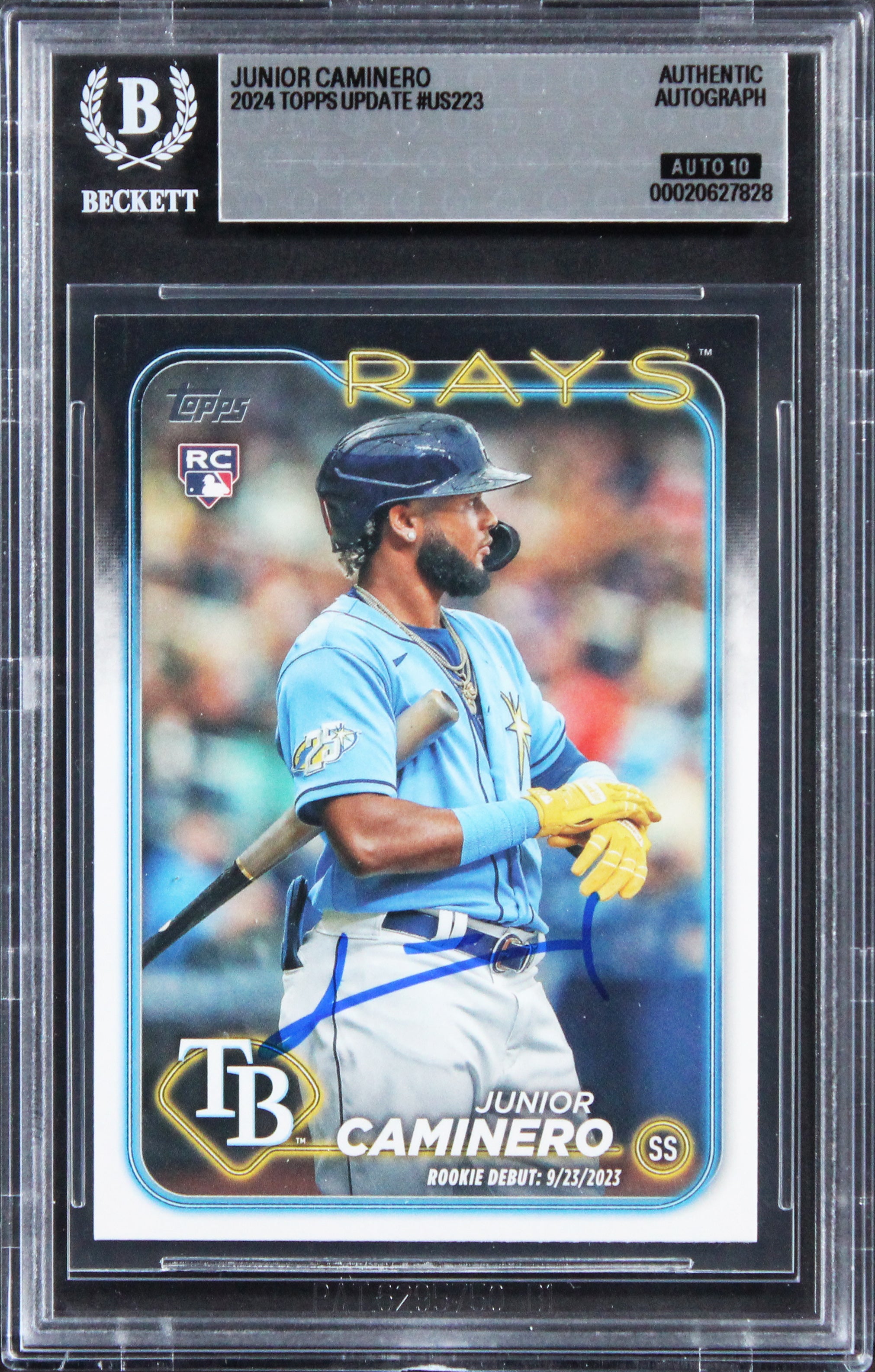 Rays Junior Caminero Signed 2024 Topps Update #US223 RC Card Auto 10! BAS Slab