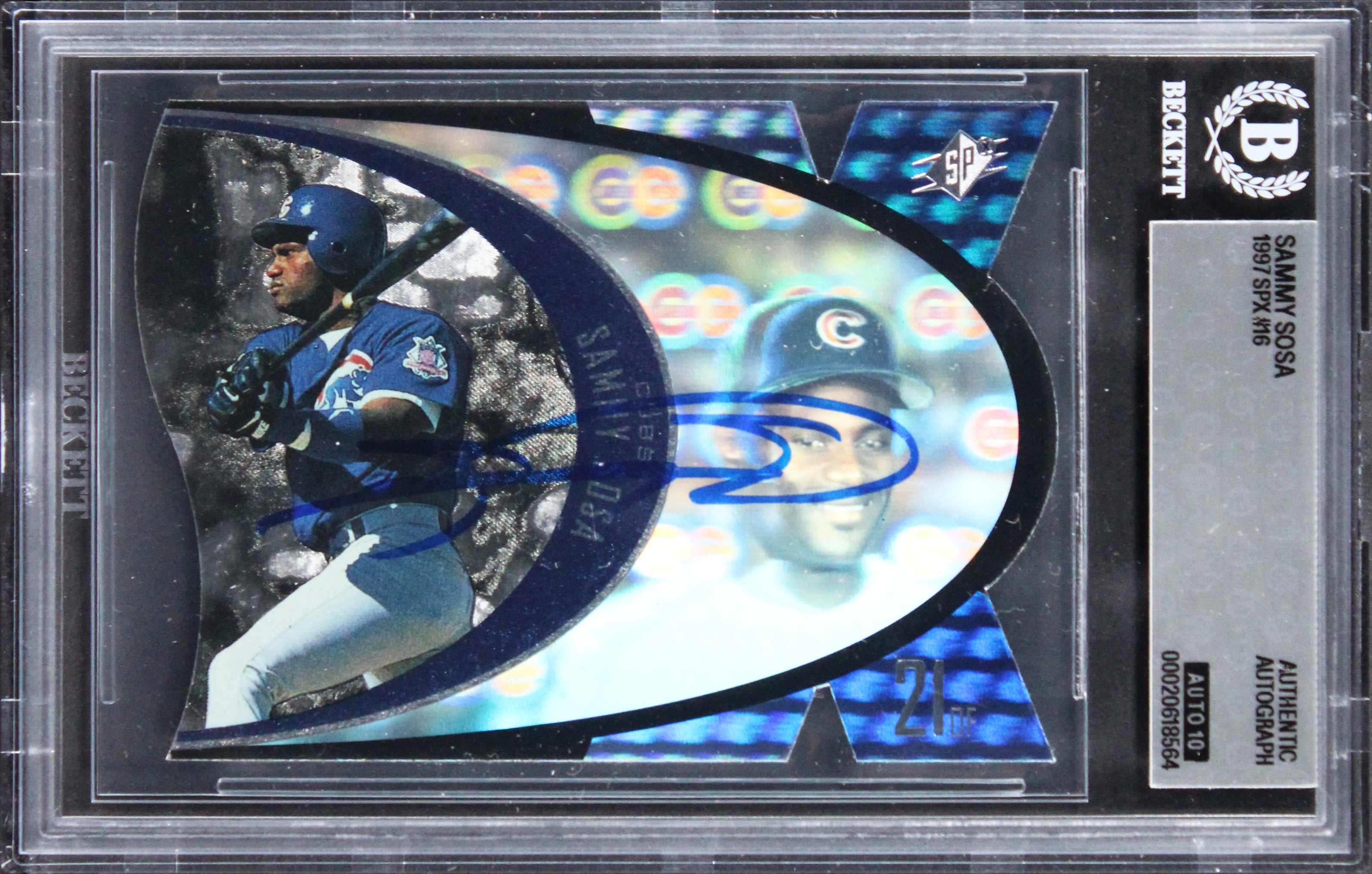 Cubs Sammy Sosa Signed 1997 SPX #16 Card Auto Grade Gem Mint 10! BAS Slabbed