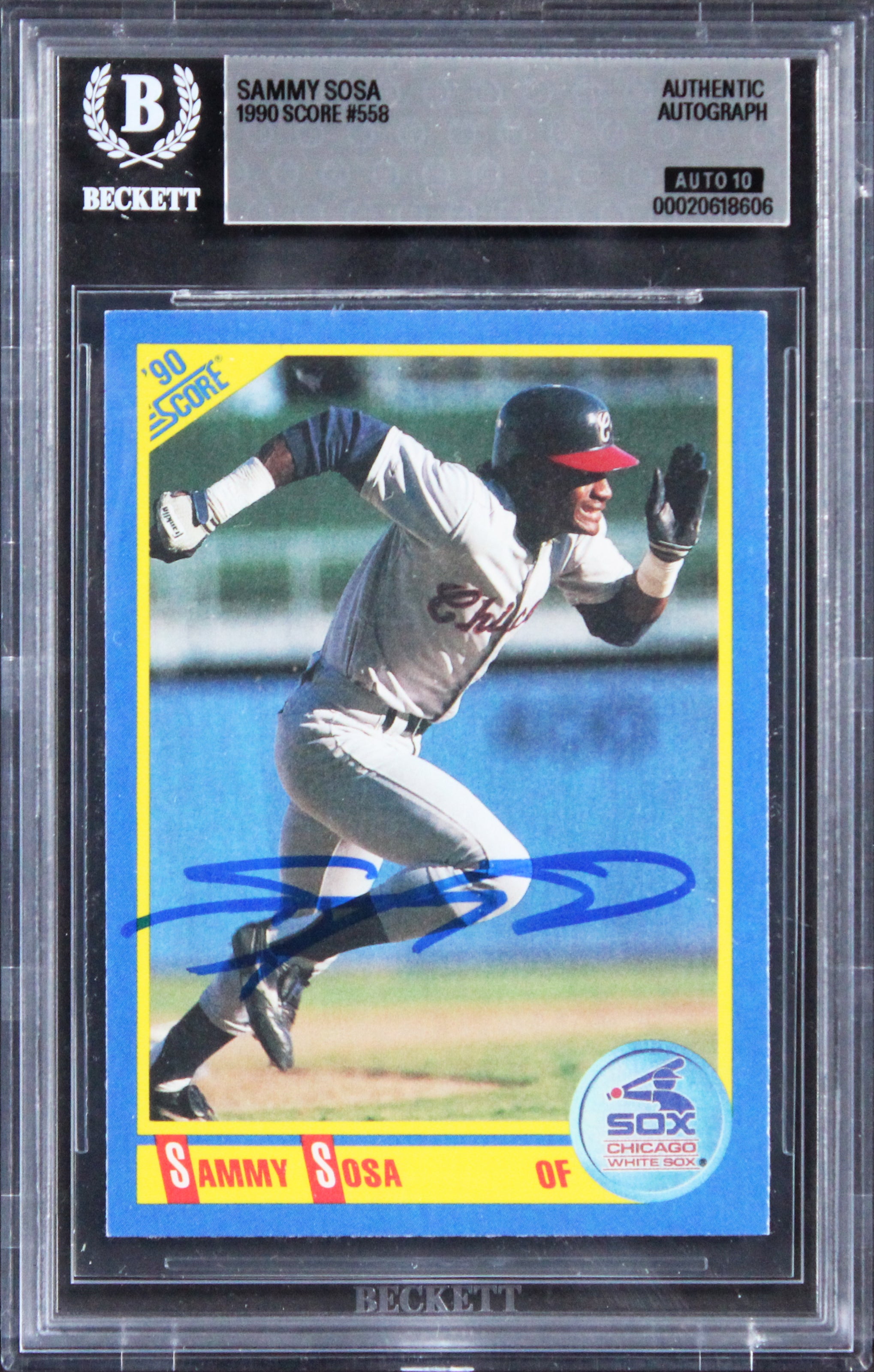 Cubs Sammy Sosa Signed 1990 Score #558 Card Auto Grade Gem Mint 10! BAS Slabbed