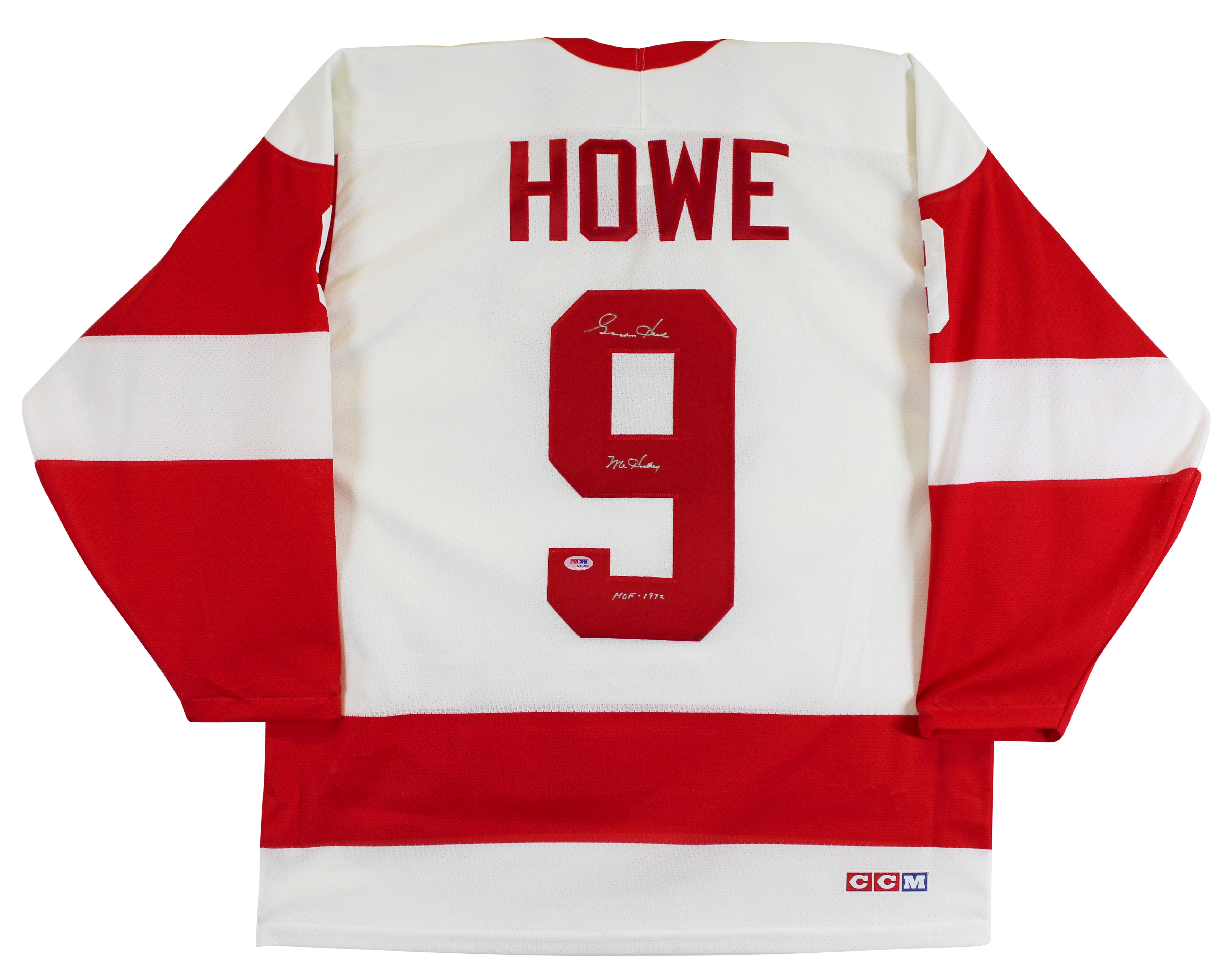 Red Wings Gordie Howe "Mr. Hockey, HOF 1972" Signed White CCM Jersey PSA #Q41382