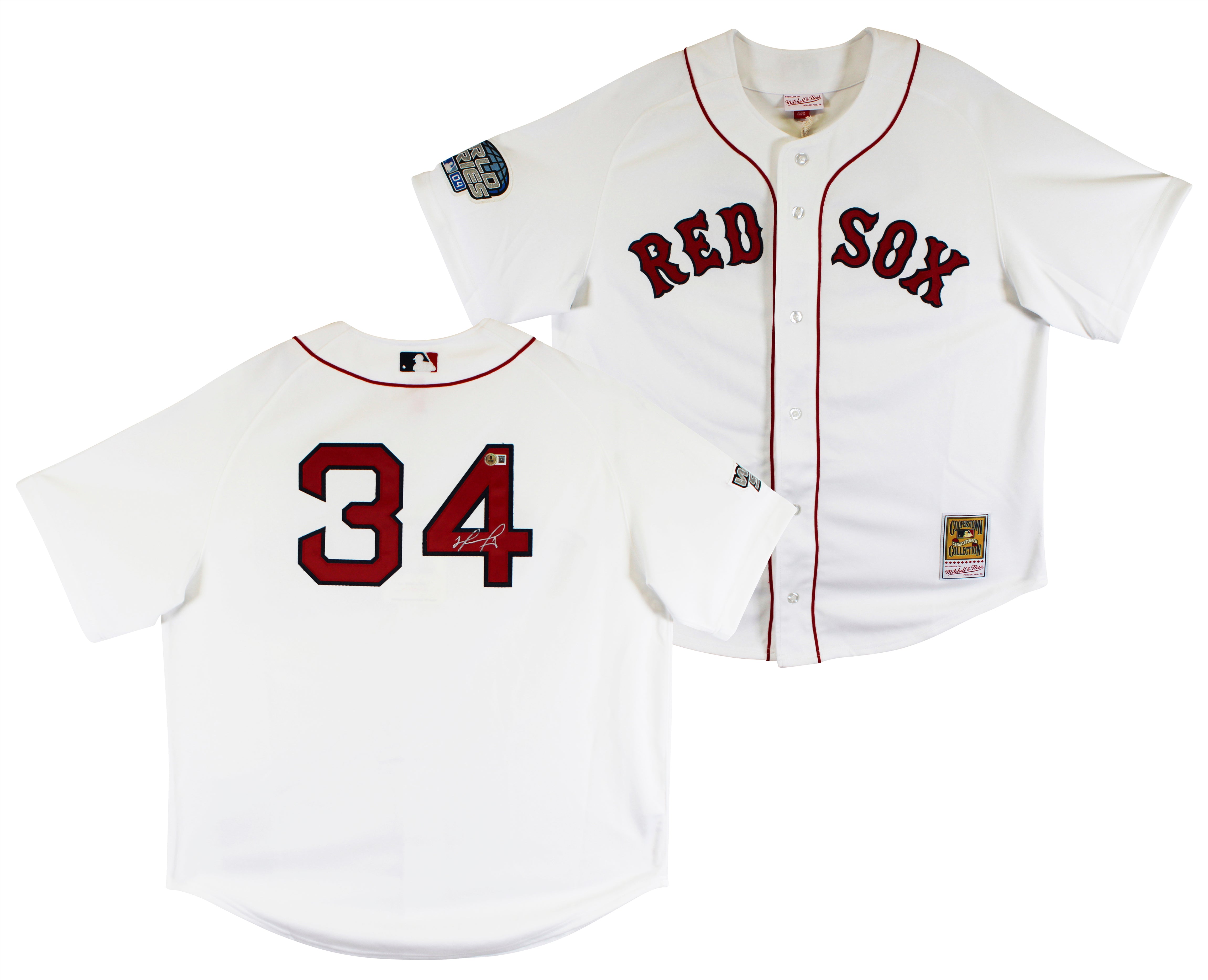 Red Sox David Ortiz Signed White 2004 WS Logo Mitchell & Ness CC Jersey BAS Wit