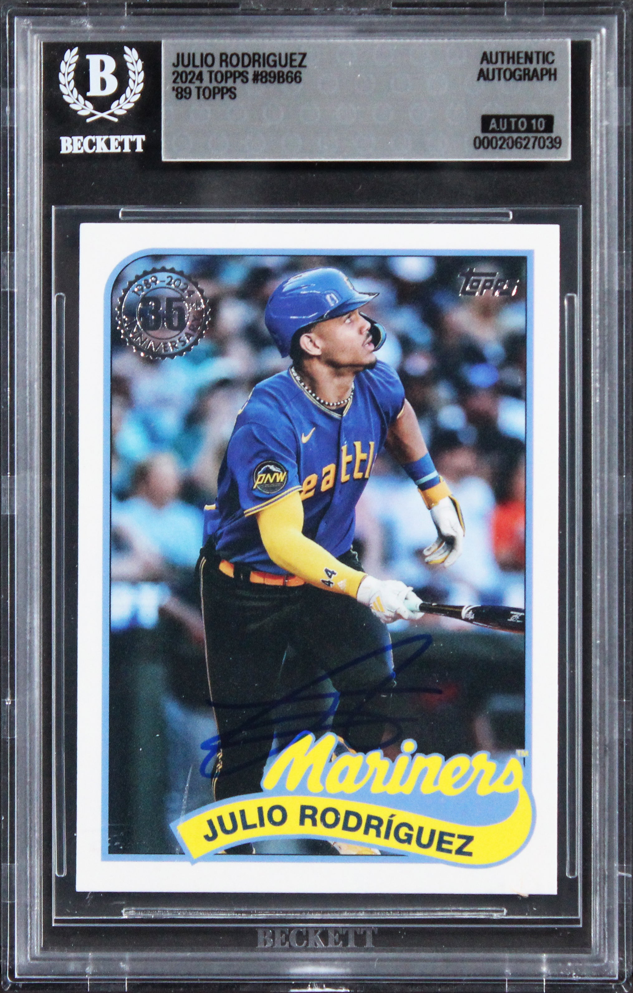 Mariners Julio Rodriguez Signed 2024 Topps '89 #89B66 Card Auto 10! BAS Slabbed