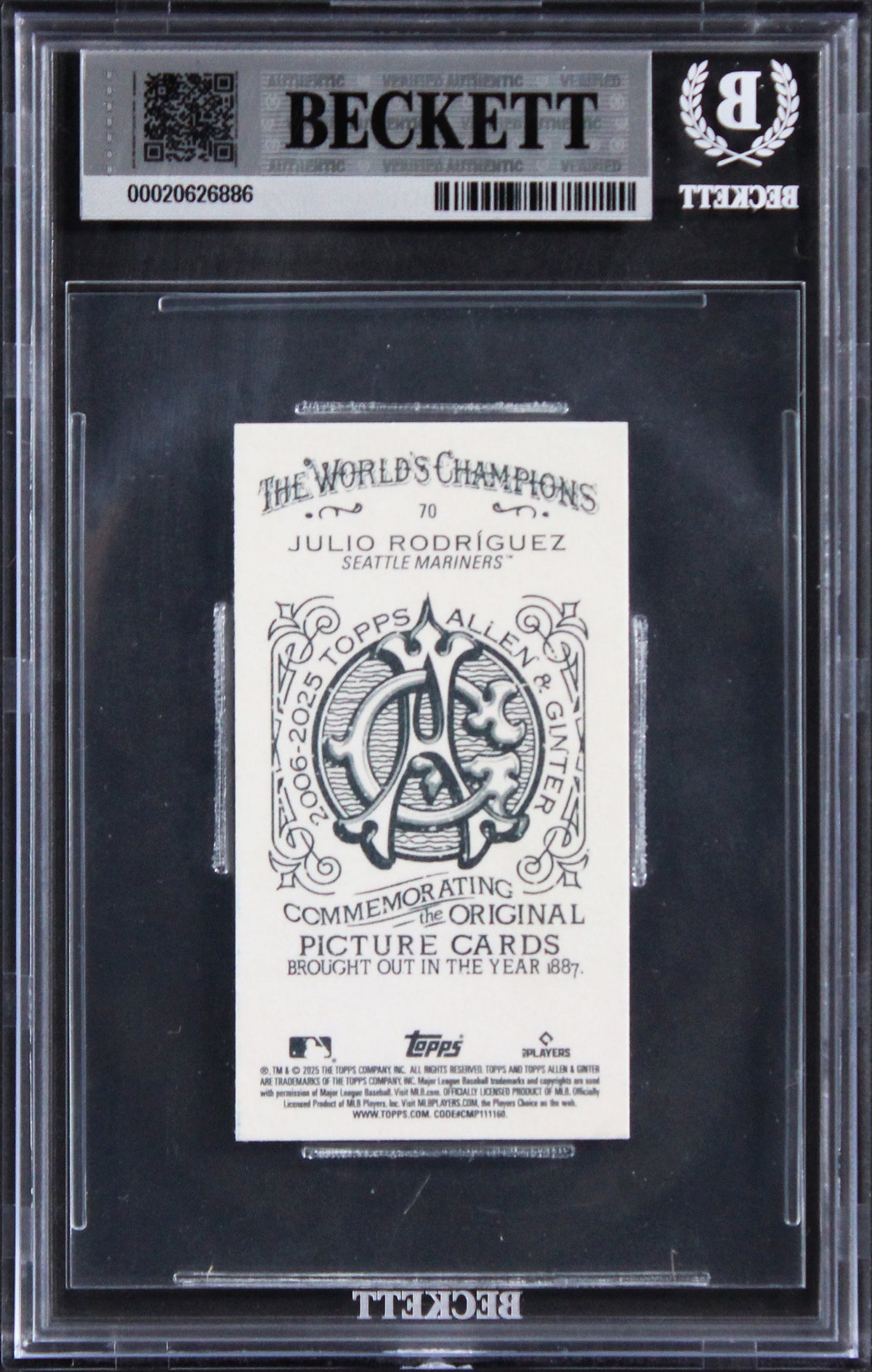 Mariners Julio Rodriguez Signed 2025 Topps A&G Mini #70 Card Auto 10! BAS Slab