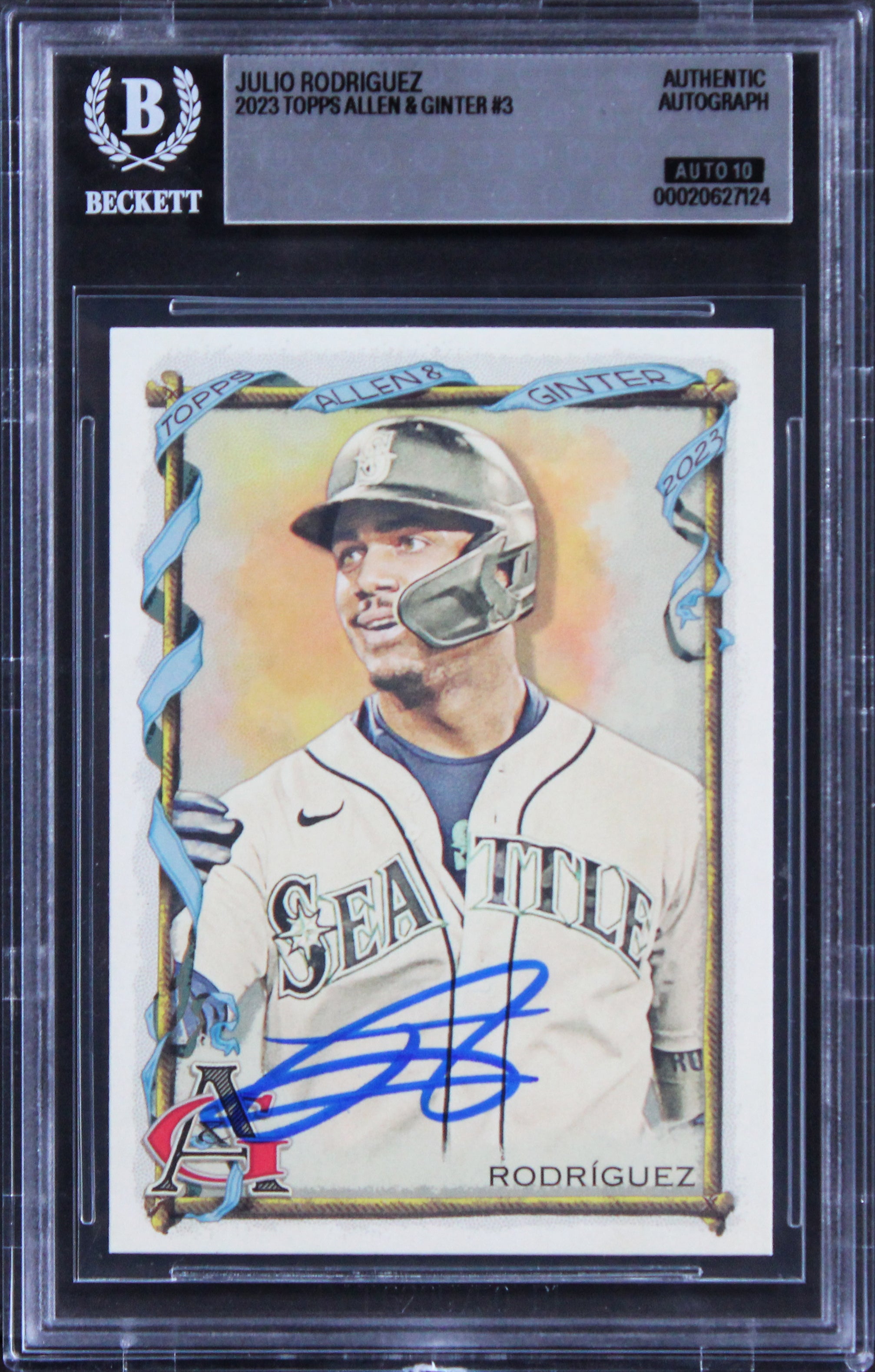 Mariners Julio Rodriguez Signed 2023 Topps A&G #3 Card Auto GM 10! BAS Slabbed