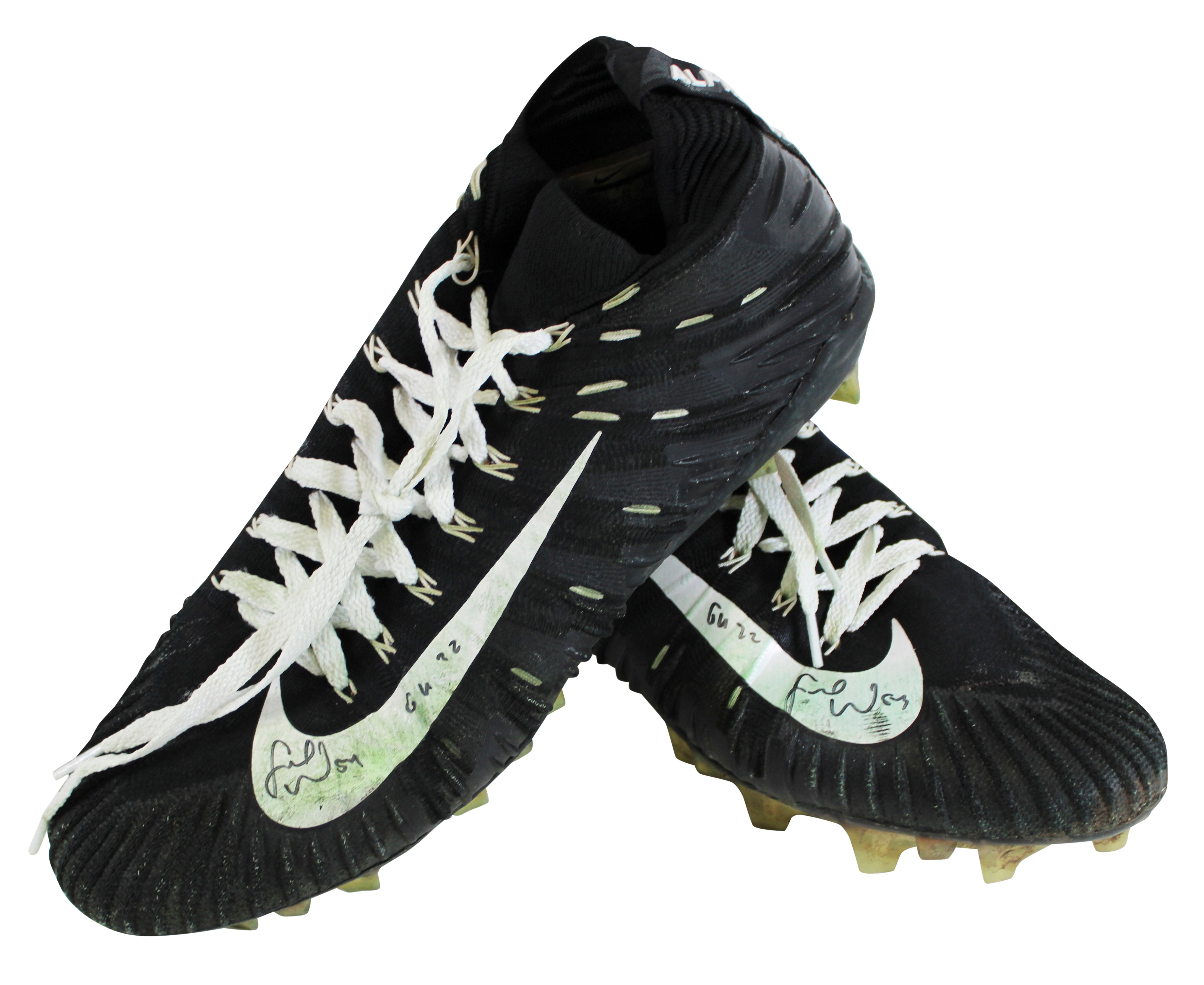 49ers Fred Warner "GU 22" Signed Game Worn Size 12 Nike Alpha Menace Cleats BAS