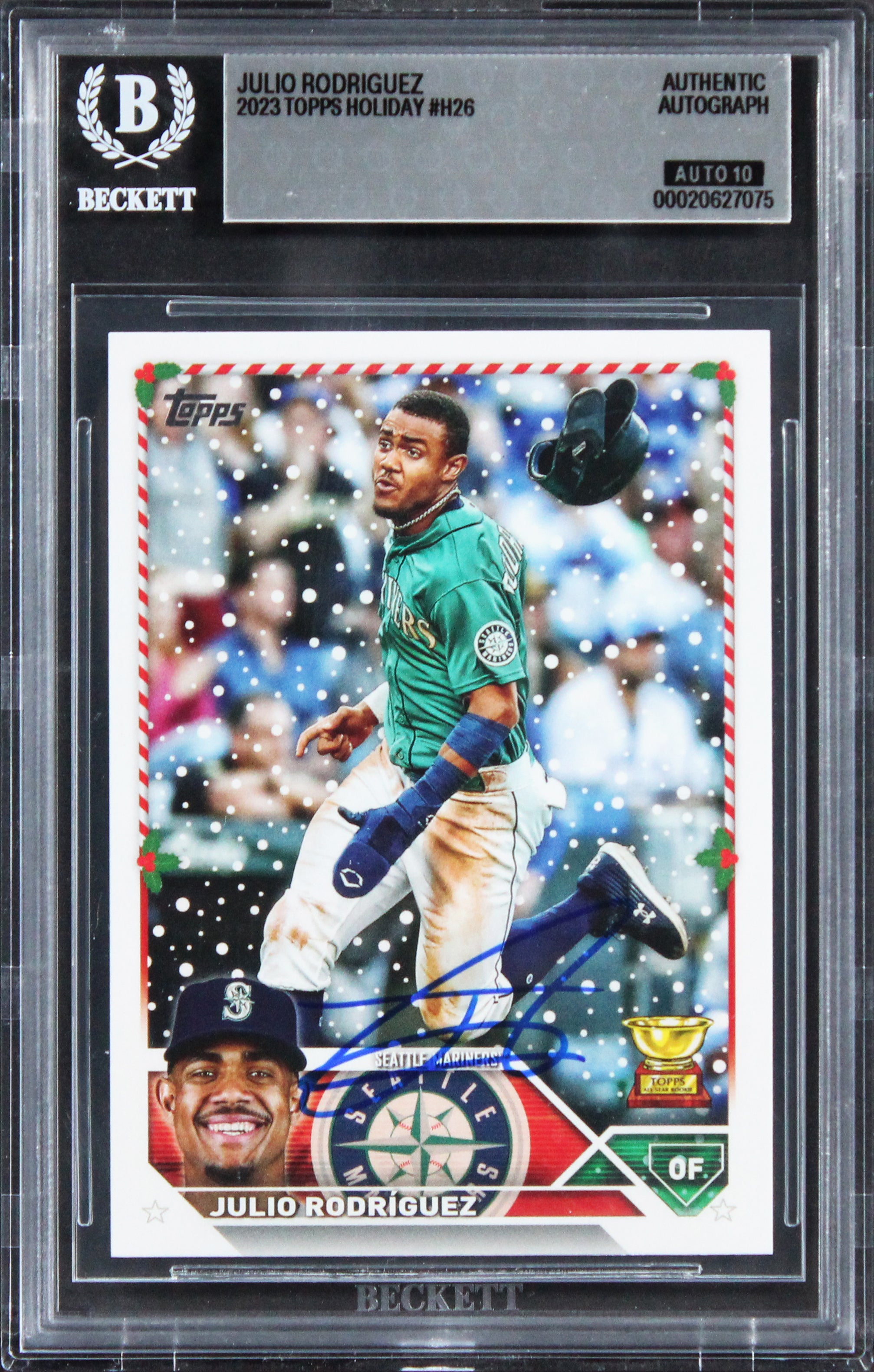 Mariners Julio Rodriguez Signed 2023 Topps Holiday #H26 Card Auto 10! BAS Slab