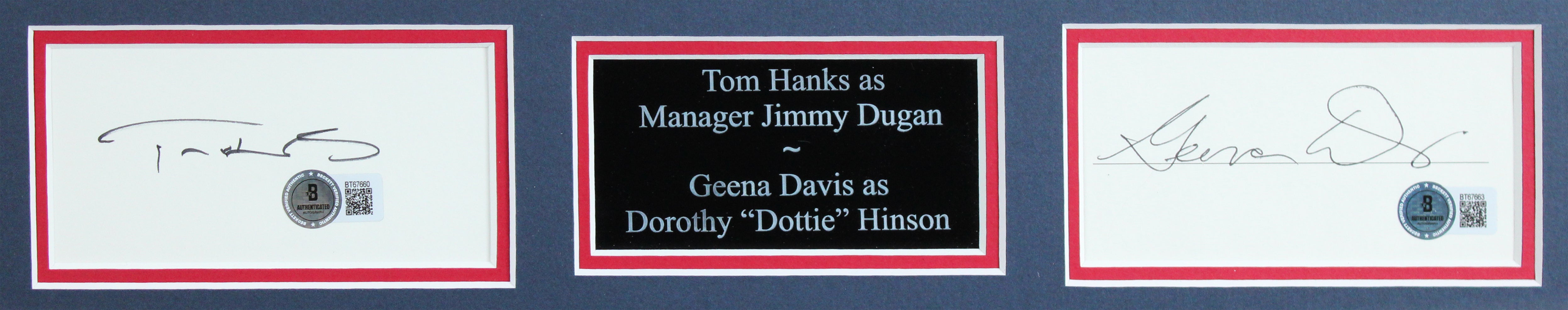 Tom Hanks & Geena Davis A League Of Their Own Signed Framed Display BAS