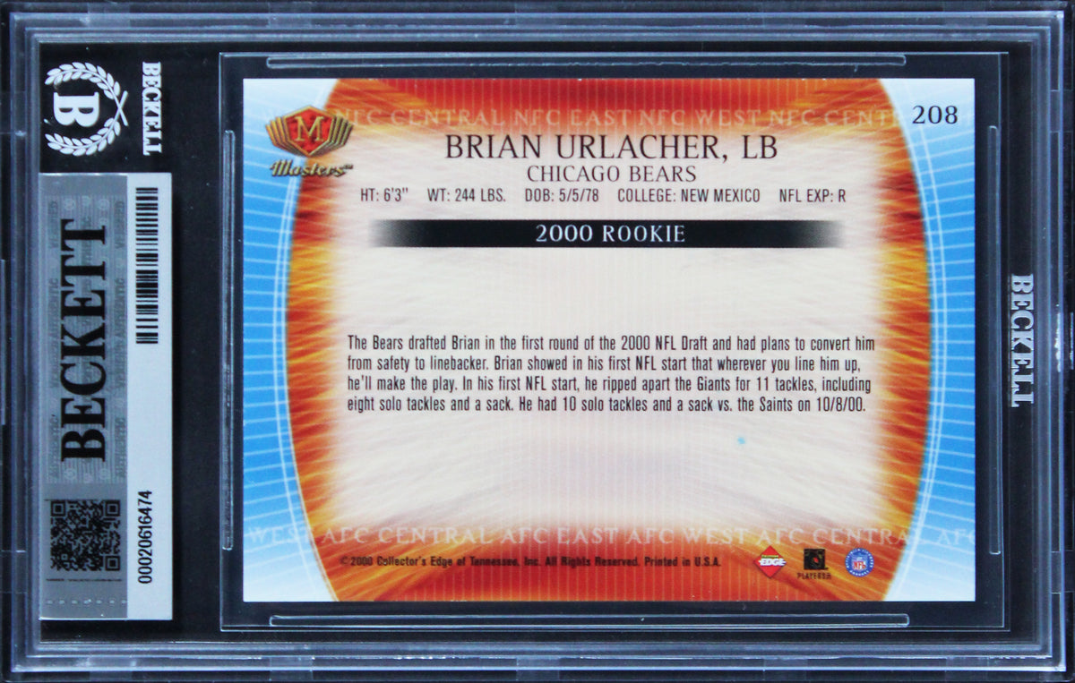 Brian Urlacher HOF 18 Signed 2000 Collector's Edge #208 RC Card Auto 10 BAS Slab