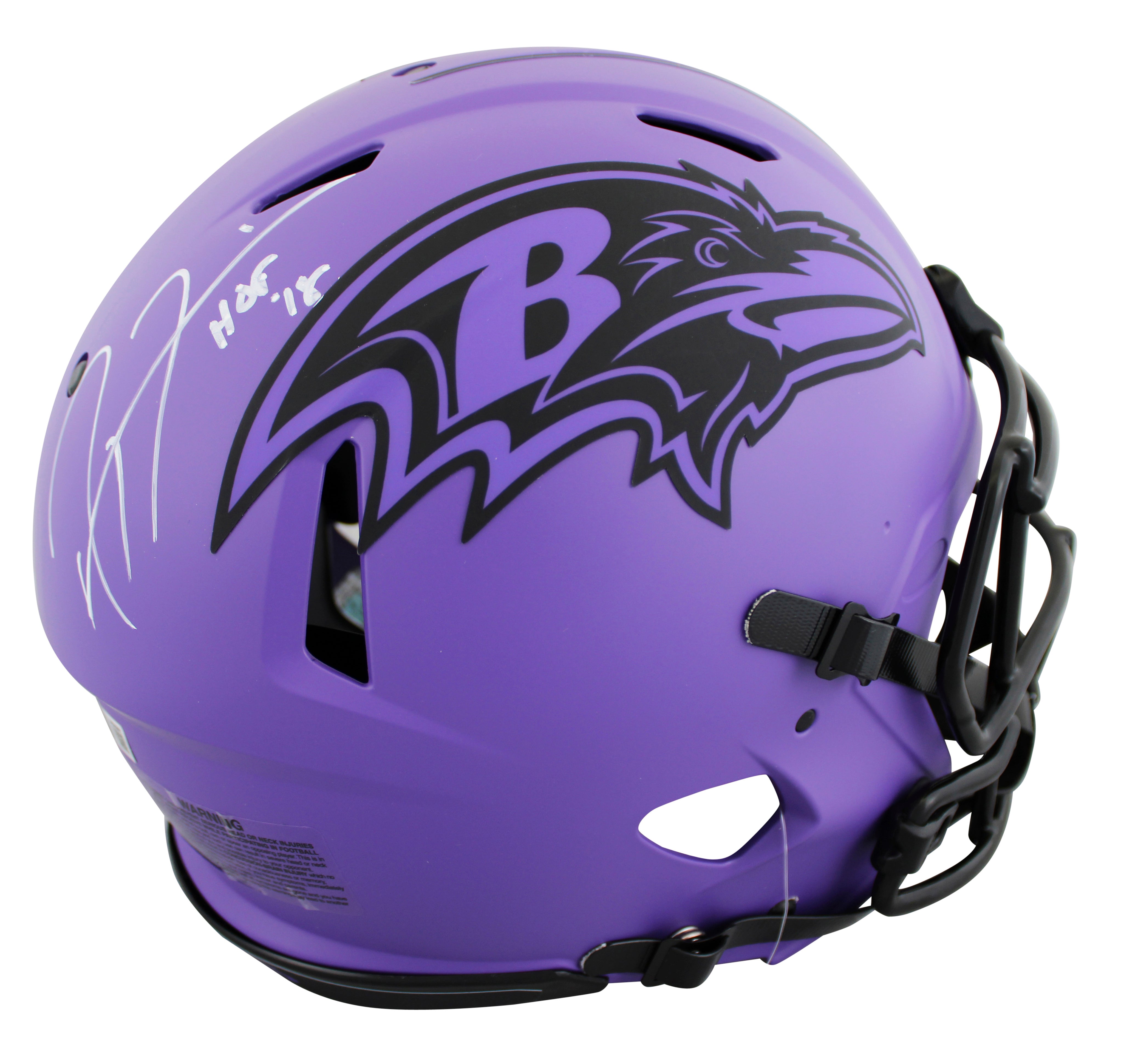 Ravens Ray Lewis "HOF 18" Signed Rave F/S Speed Proline Helmet W/ Case BAS Wit