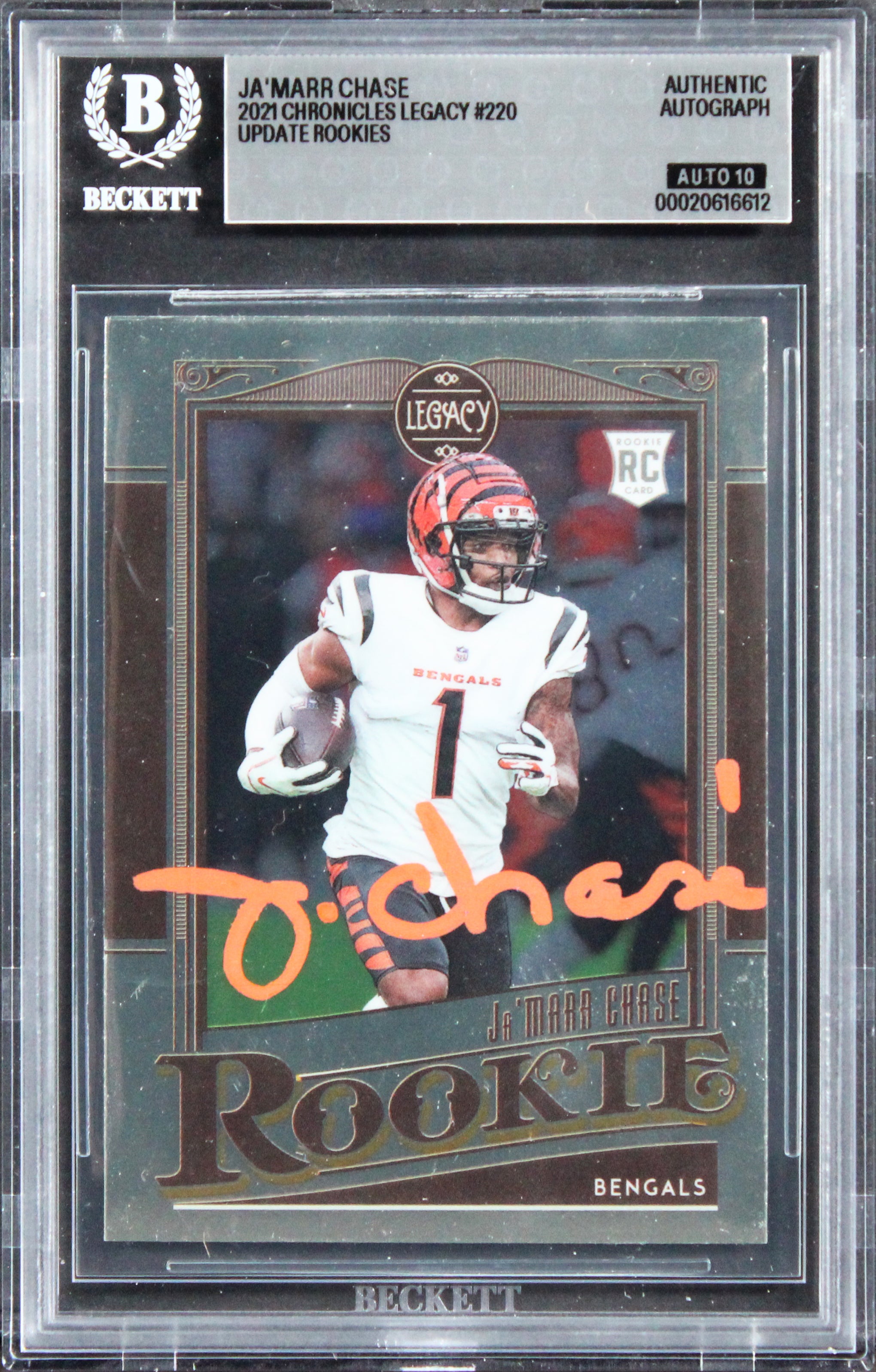 Ja'Marr Chase Signed 2021 Chronicles Legacy #220 Rookie Card Auto 10! BAS Slab