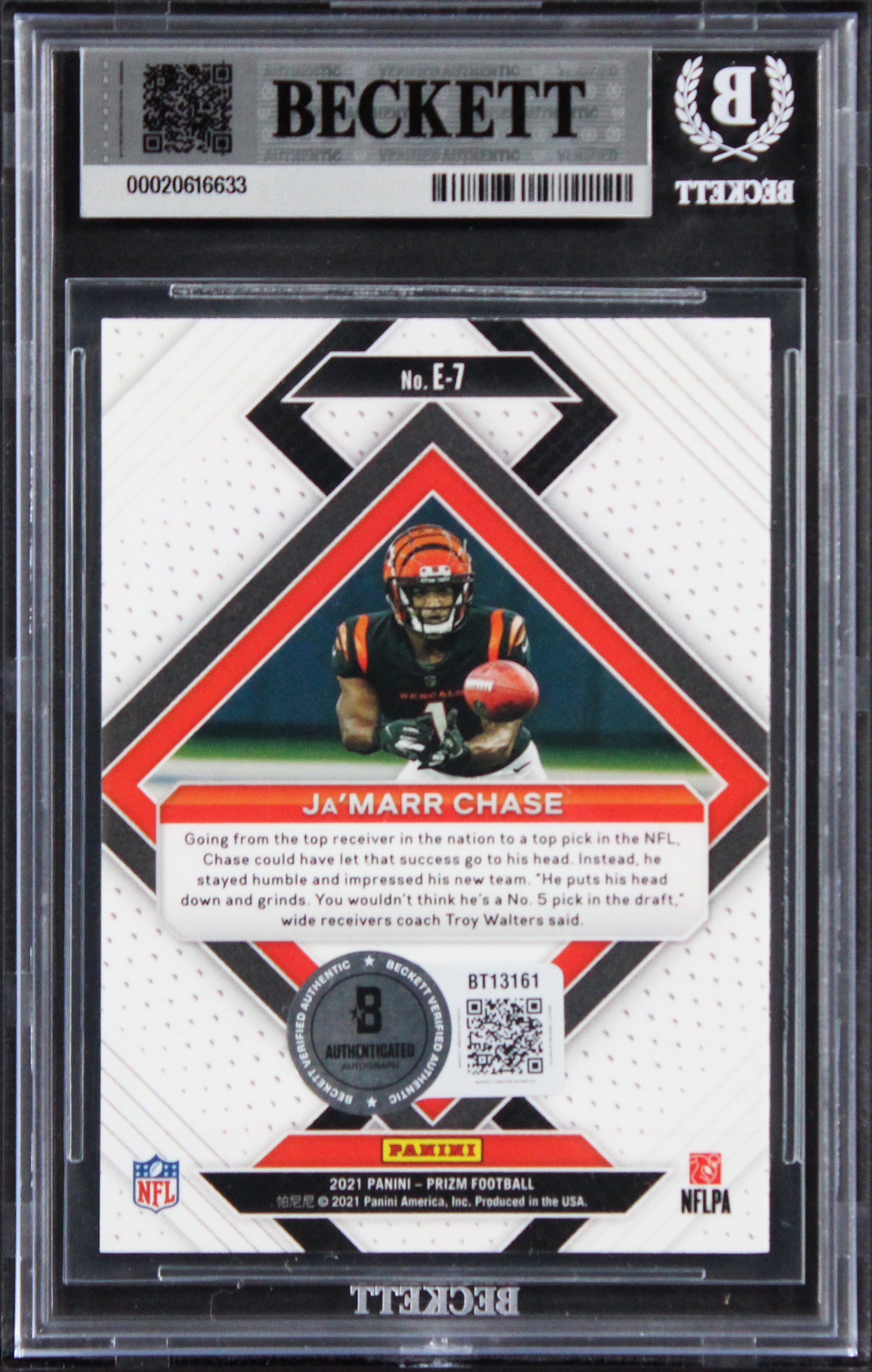Ja'Marr Chase Signed 2021 Select Certified Rookies #12 RC Card Auto 10! BAS Slab
