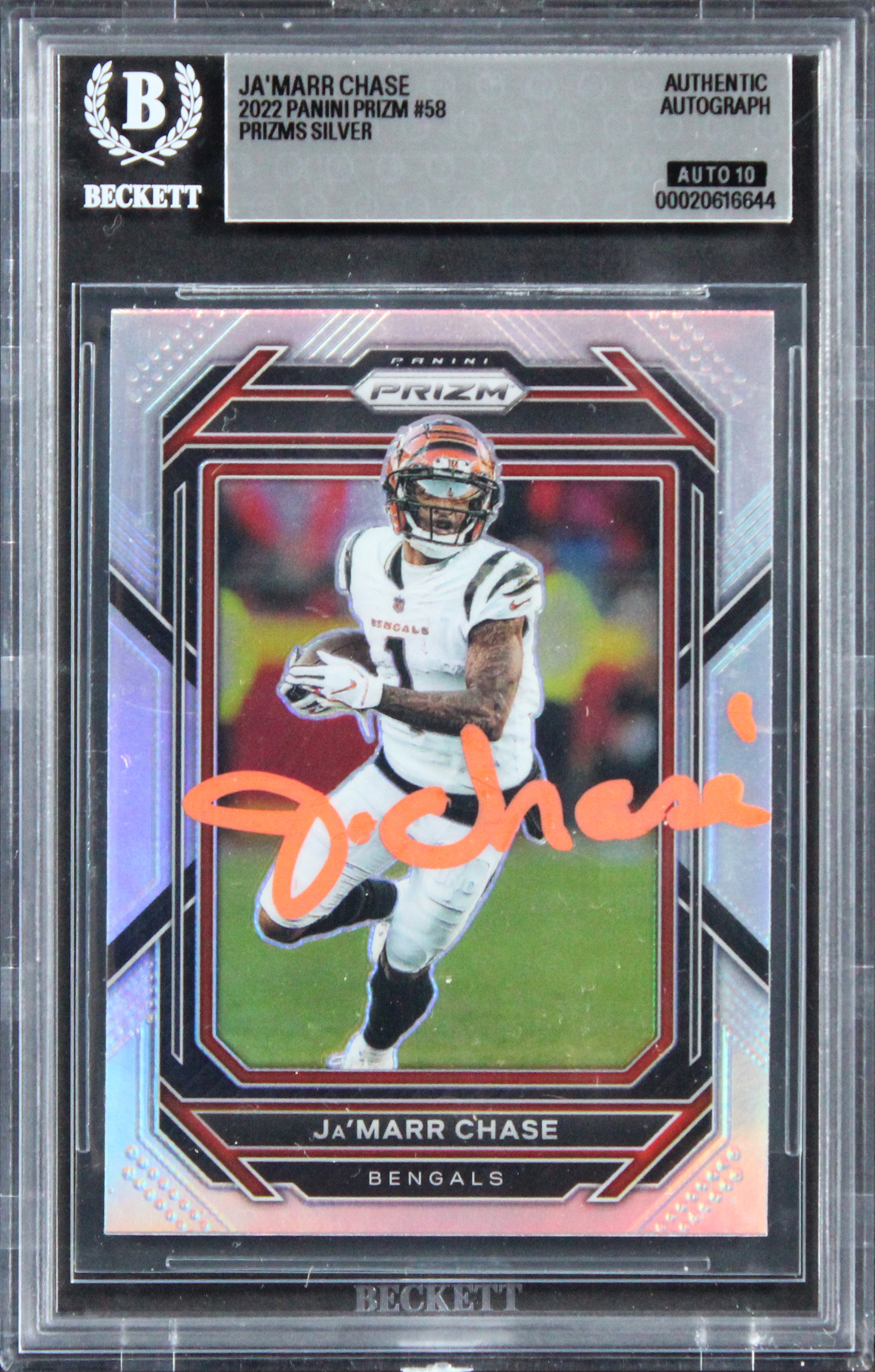Bengals Ja'Marr Chase Signed 2022 Panini Prizm Silver #58 Card Auto 10! BAS Slab