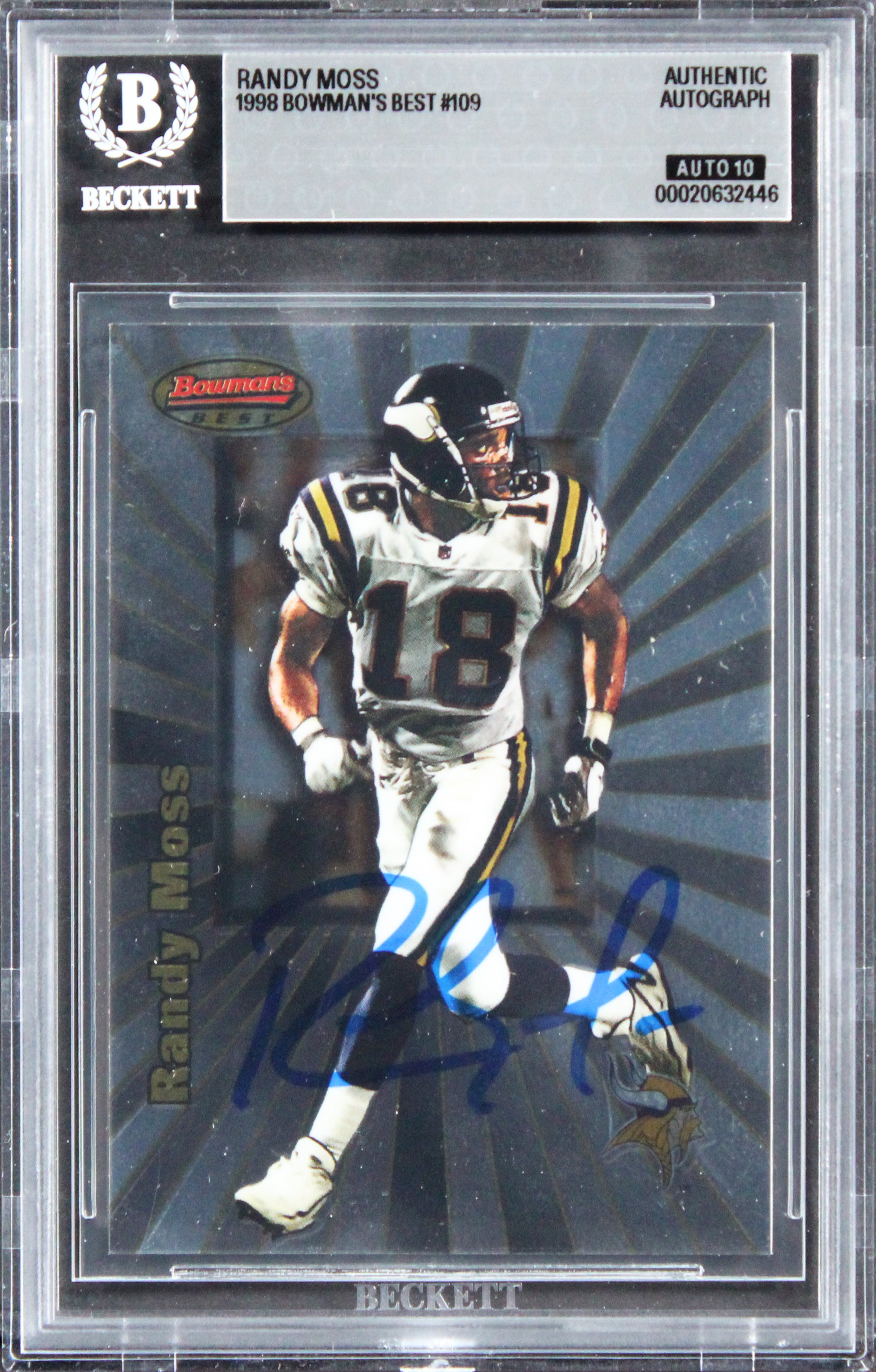 Vikings Randy Moss Signed 1998 Bowman's Best #109 Rookie Card Auto 10! BAS Slab