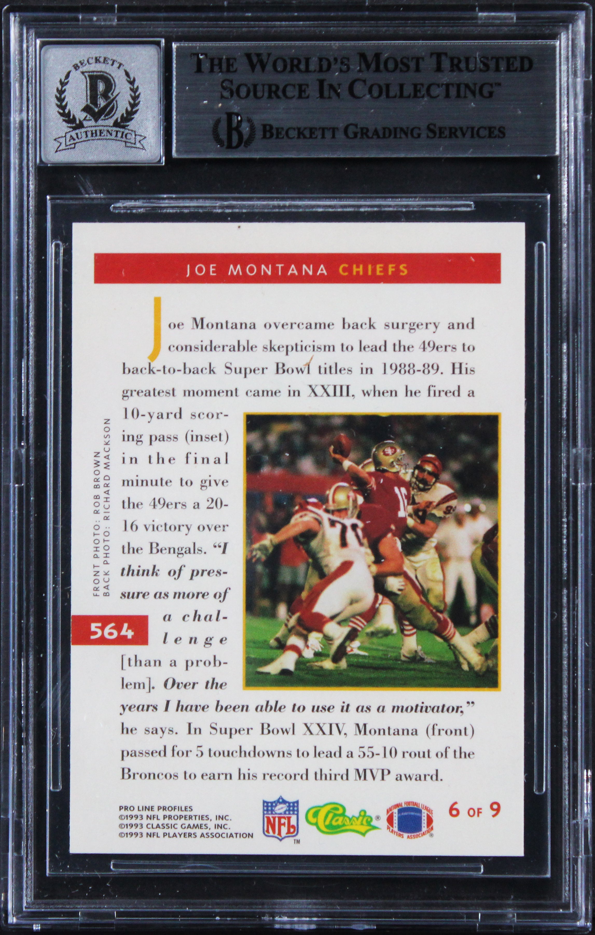 49ers Joe Montana Signed 1993 Pro Line Profiles #564 Card Auto 10! BAS Slabbed