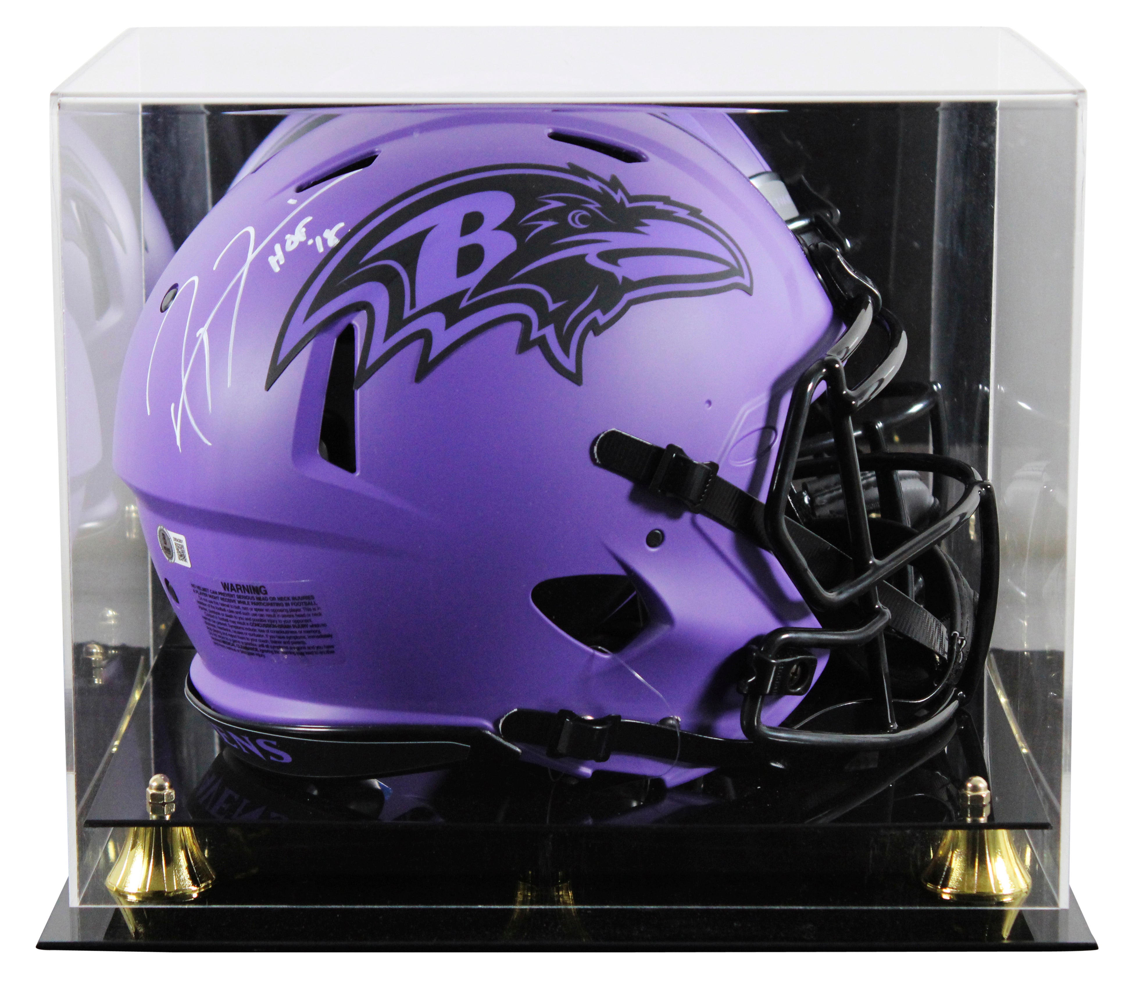 Ravens Ray Lewis "HOF 18" Signed Rave F/S Speed Proline Helmet W/ Case BAS Wit