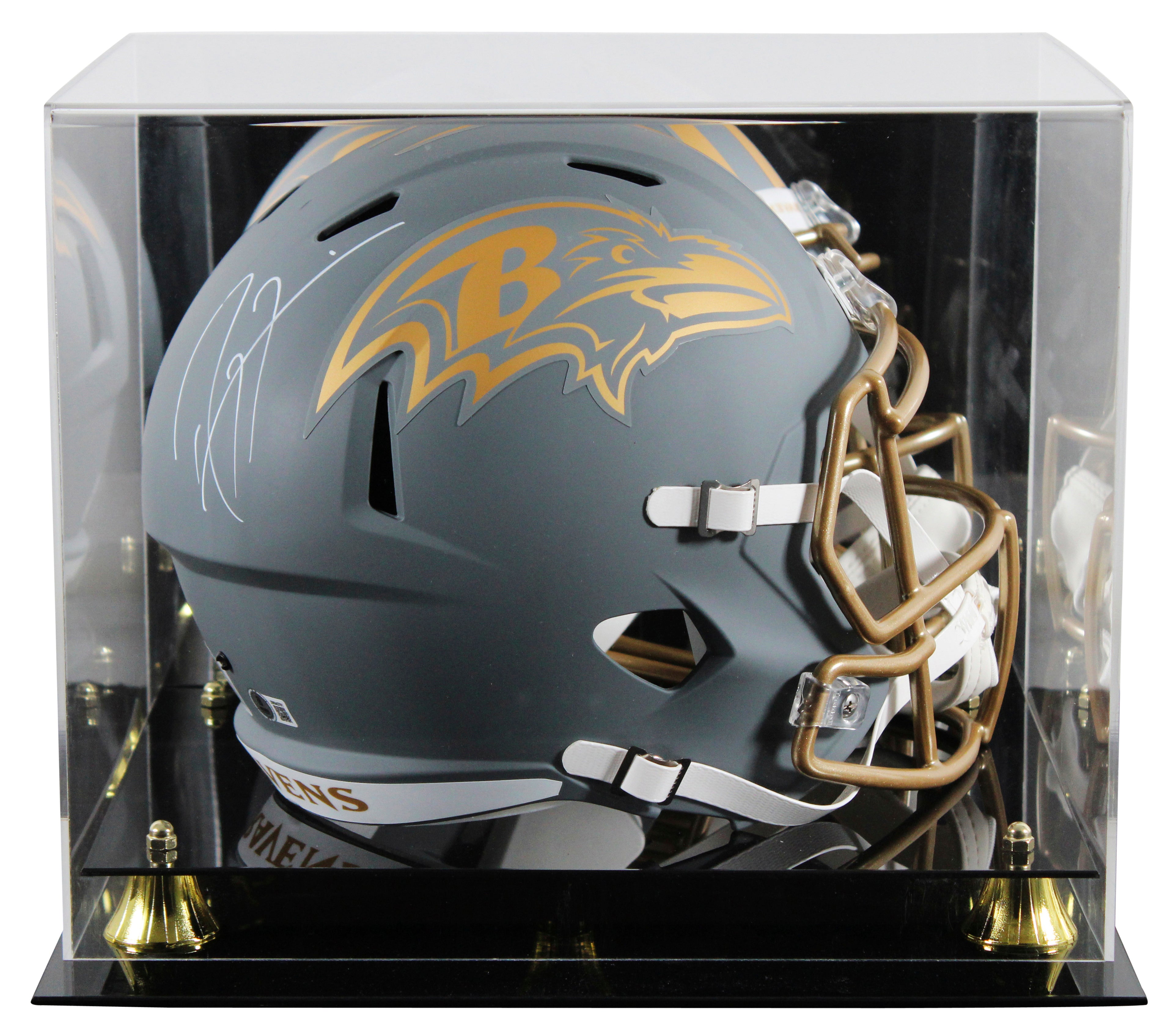 Ravens Ray Lewis Signed Slate Full Size Speed Rep Helmet W/ Case BAS Witnessed