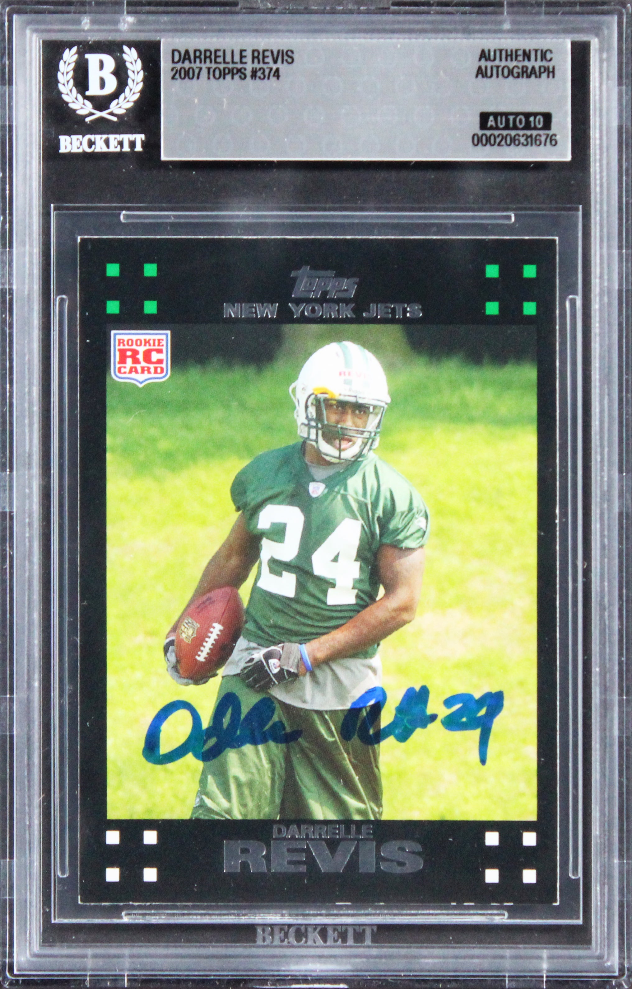 Jets Darrelle Revis Signed 2007 Topps #374 Rookie Card Auto GM 10! BAS Slabbed