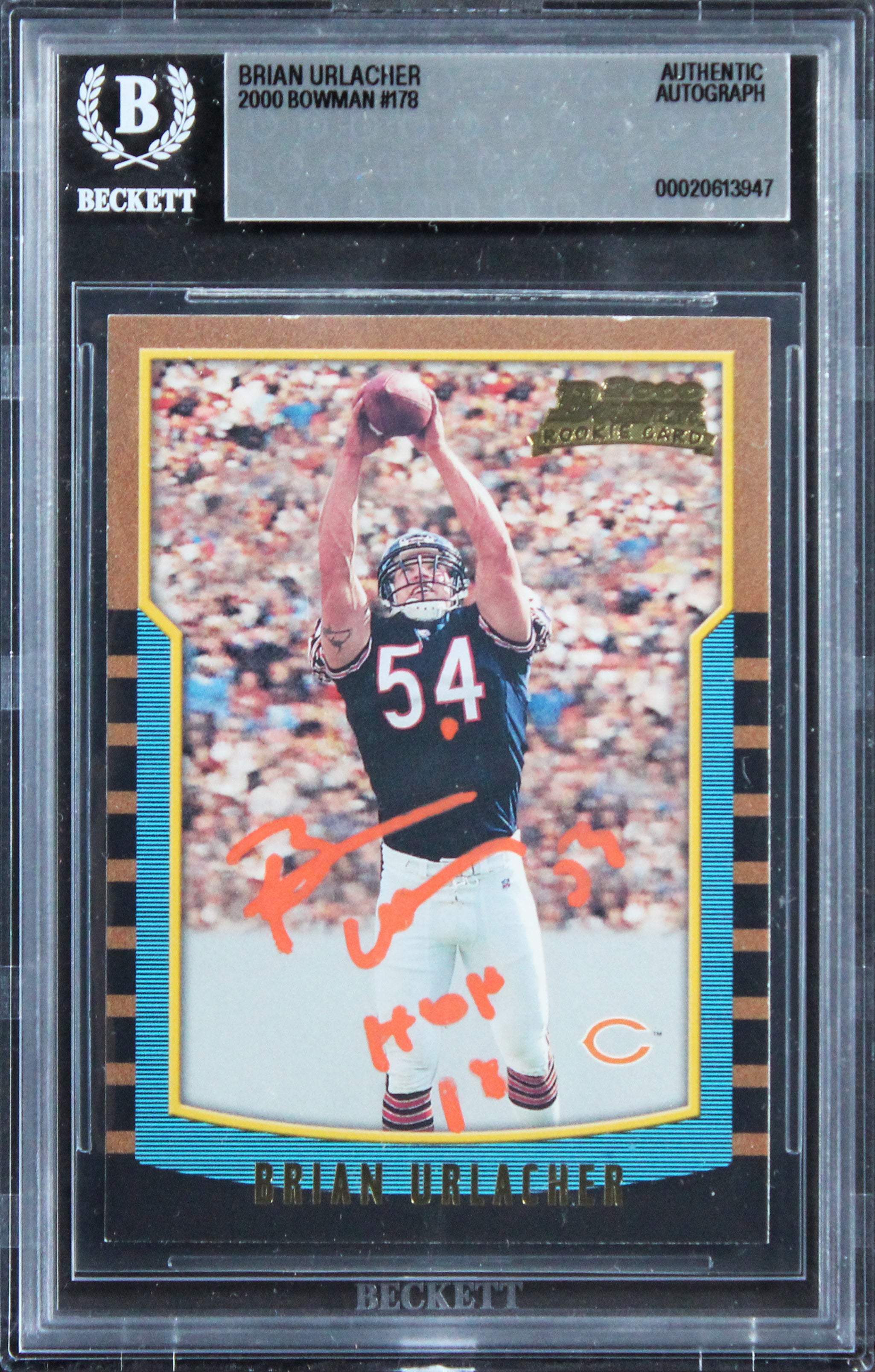 Bears Brian Urlacher "HOF 18" Signed 2000 Bowman #178 Rookie Card BAS Slabbed