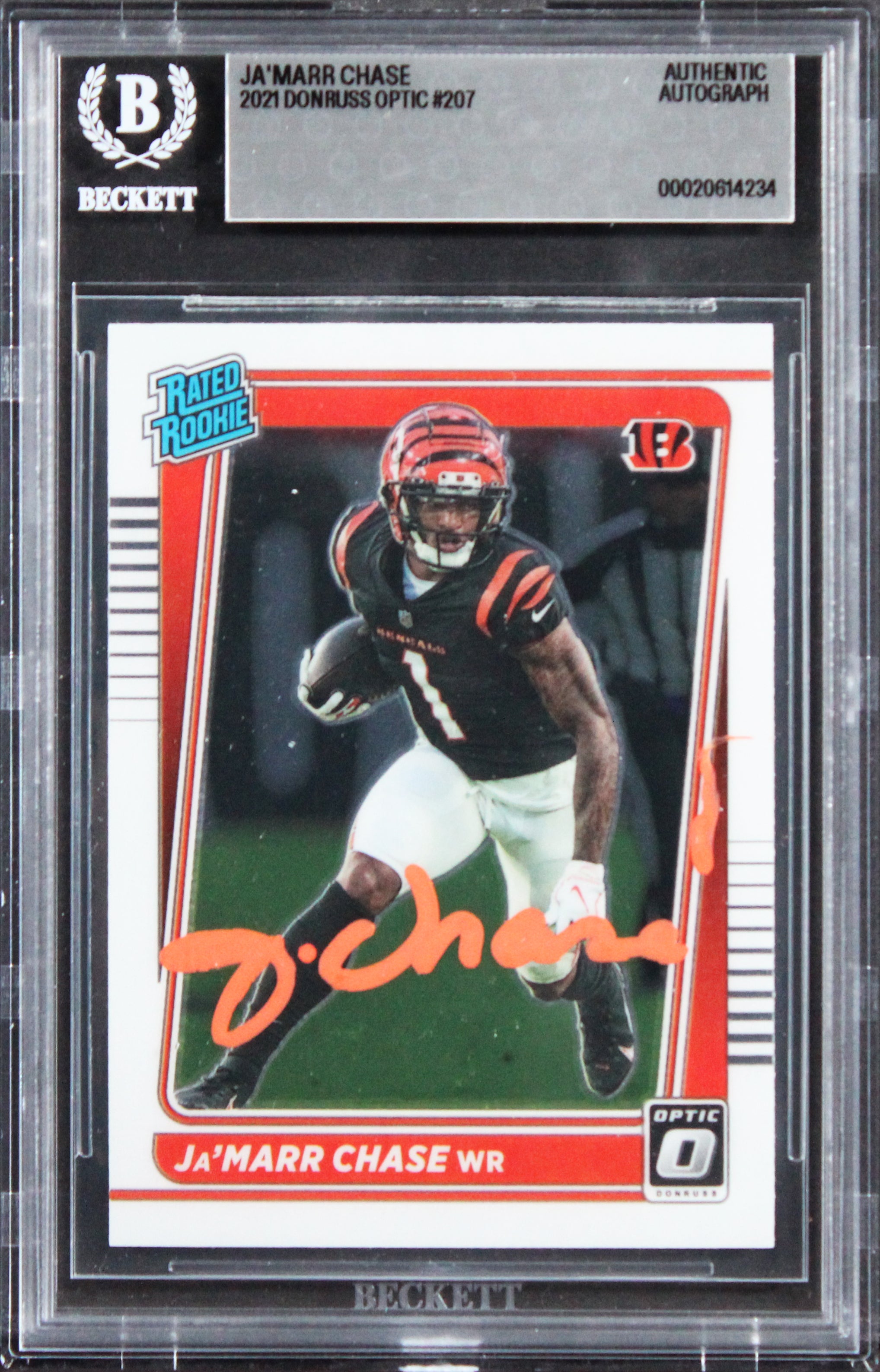 Bengals Ja'Marr Chase Signed 2021 Donruss Optic #207 Rookie Card BAS Slabbed