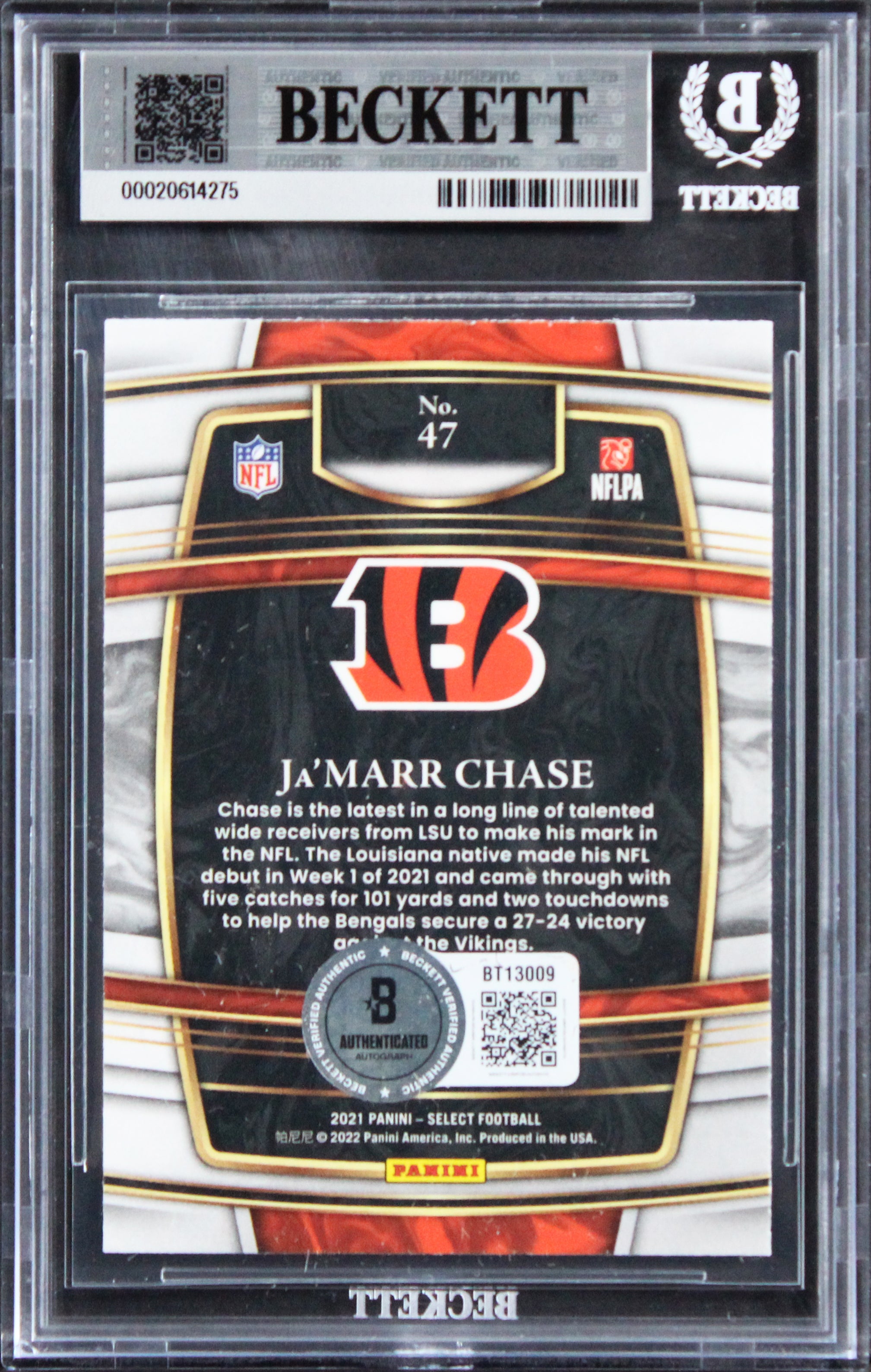 Bengals Ja'Marr Chase Authentic Signed 2021 Select #47 Rookie Card BAS Slabbed
