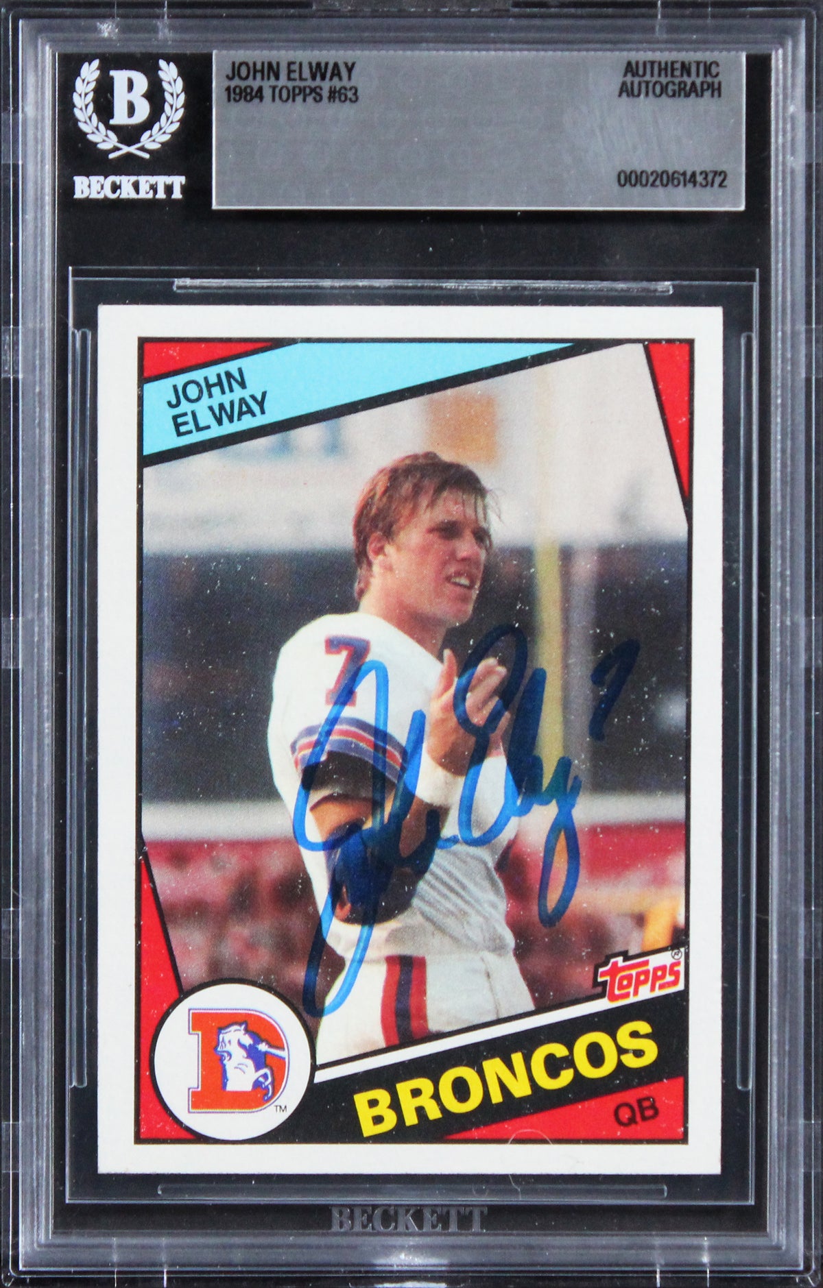 Broncos John Elway Authentic Signed 1984 Topps #63 Card Autographed BAS Slabbed