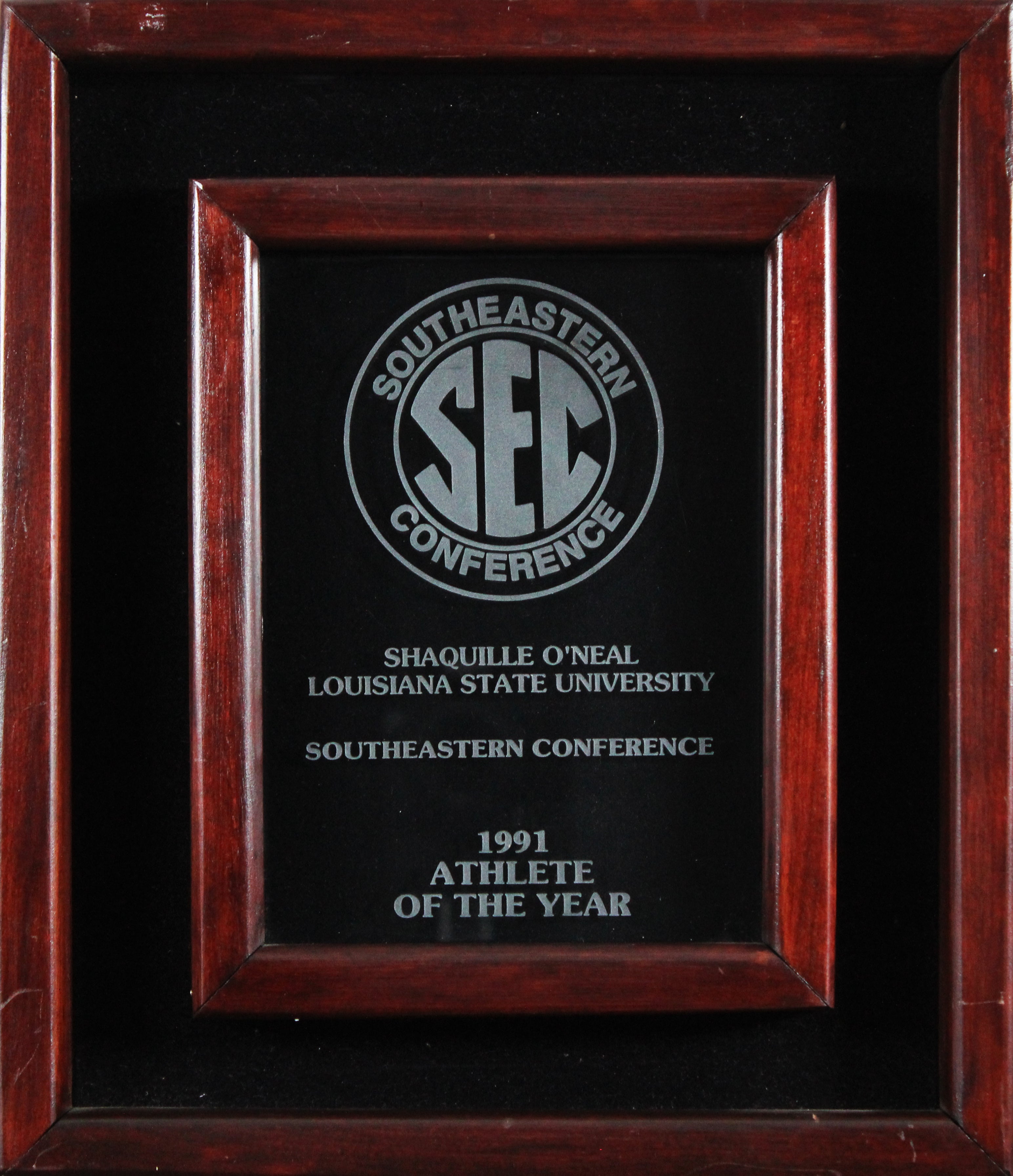 Shaquille O'Neal 1991 Southeastern Conference Athlete of the Year Plaque