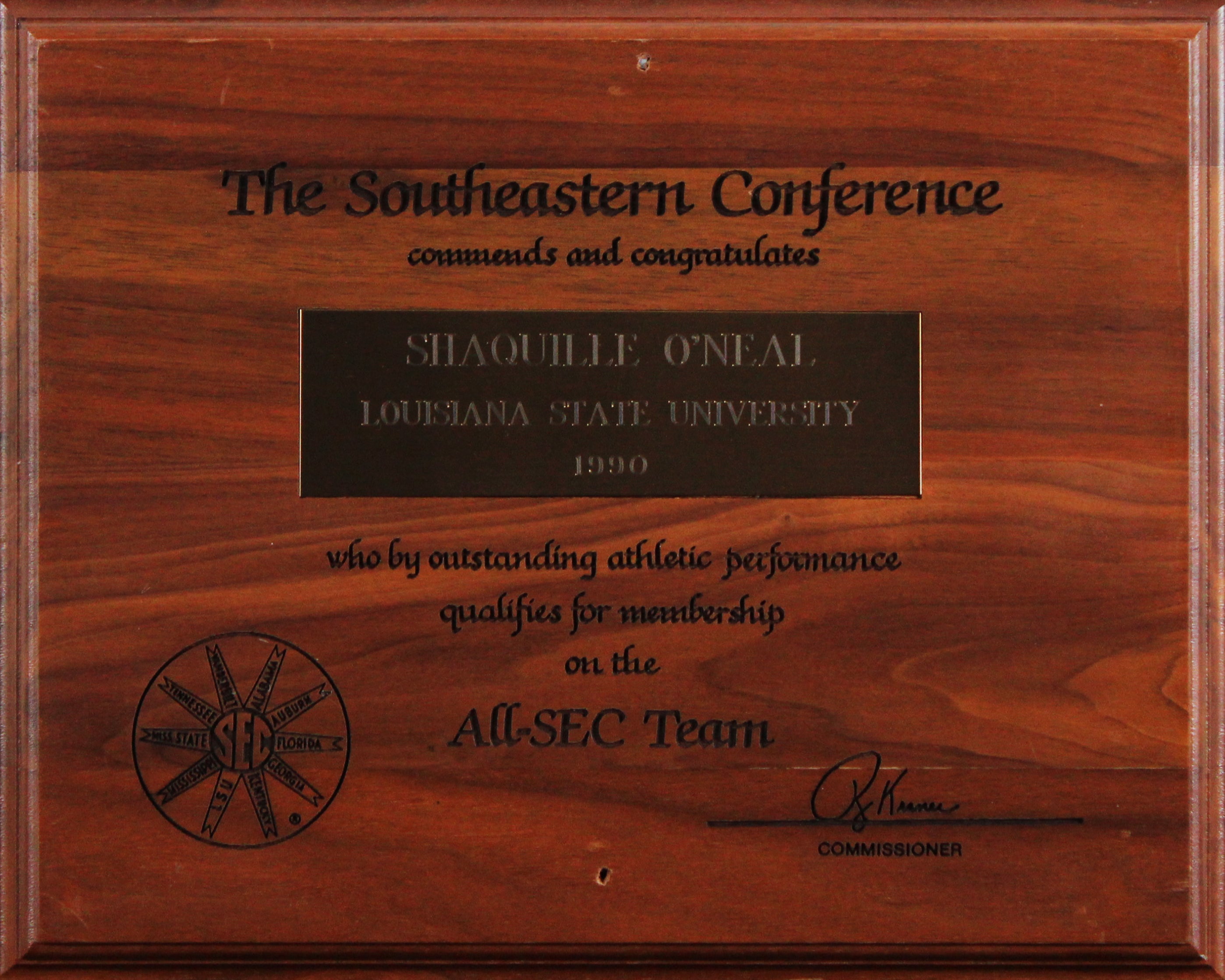 Shaquille O'Neal 1990 LSU All-SEC Team Plaque Un-signed