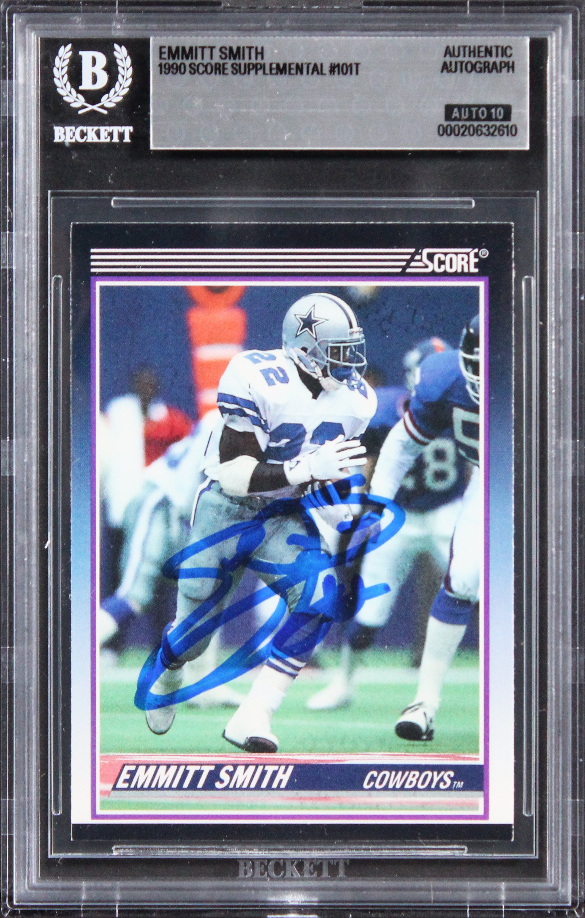 Emmitt Smith Signed 1990 Score Supplemental #101T RC Card Auto 10! BAS Slabbed
