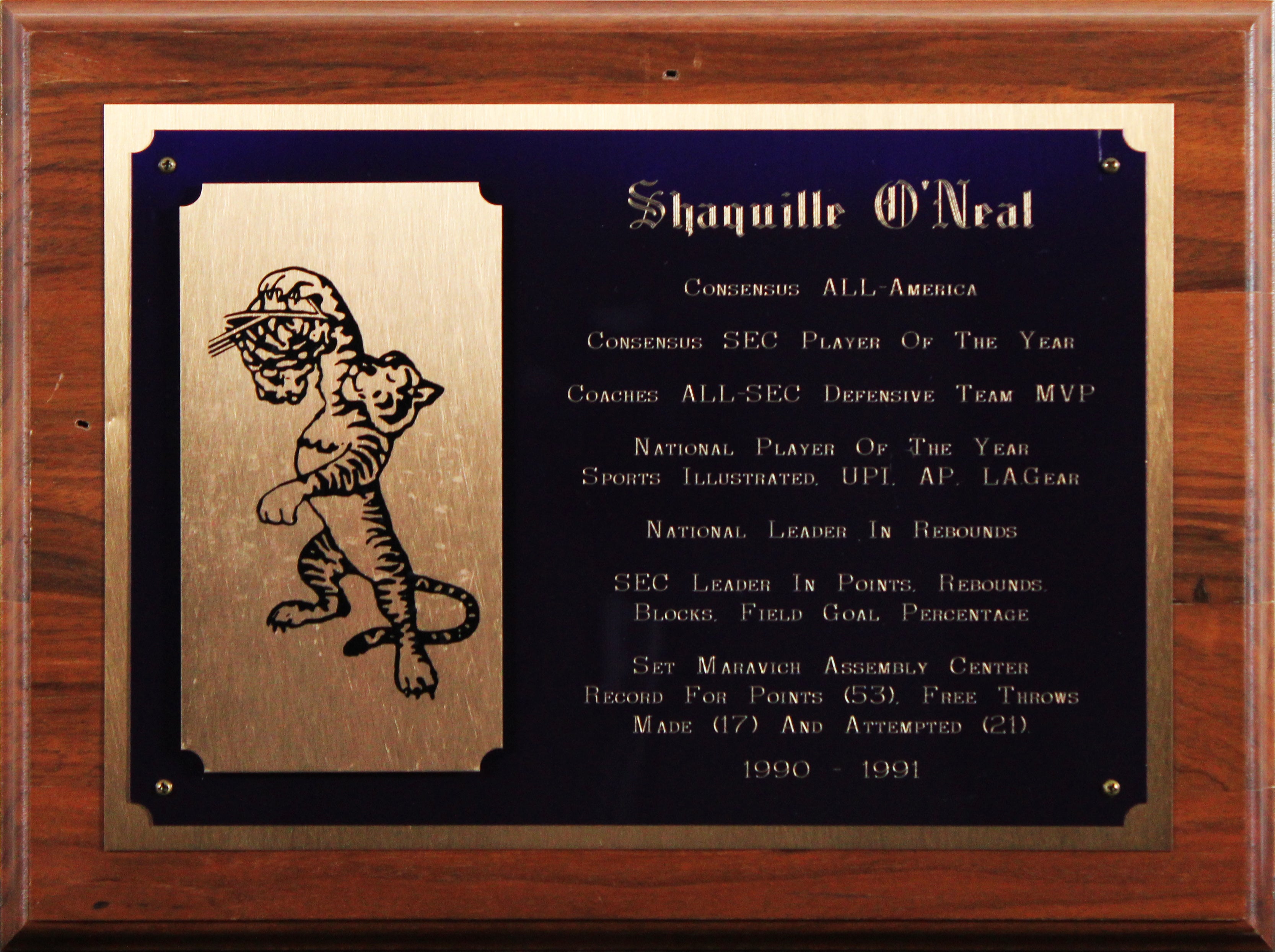 Shaquille O'Neal 1990 LSU Collegiate Career Achievement Plaque Un-signed