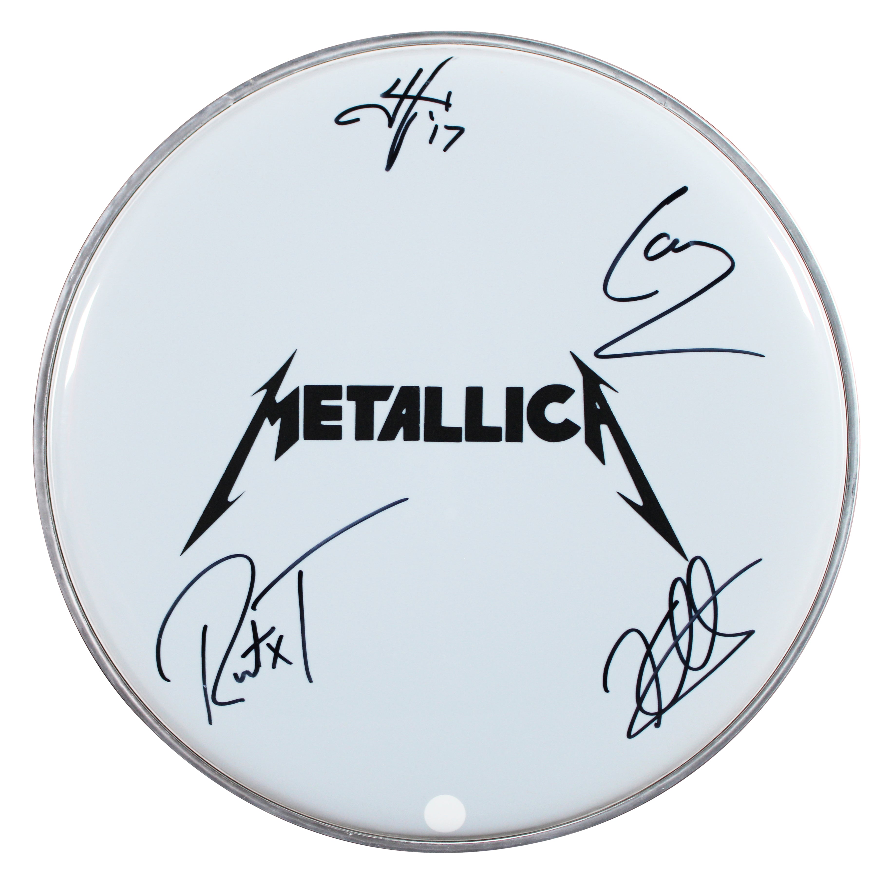 Metallica (4) Hetfield, Ulrich, Hammett & Trujillo Signed 11 Inch Drum Head PSA