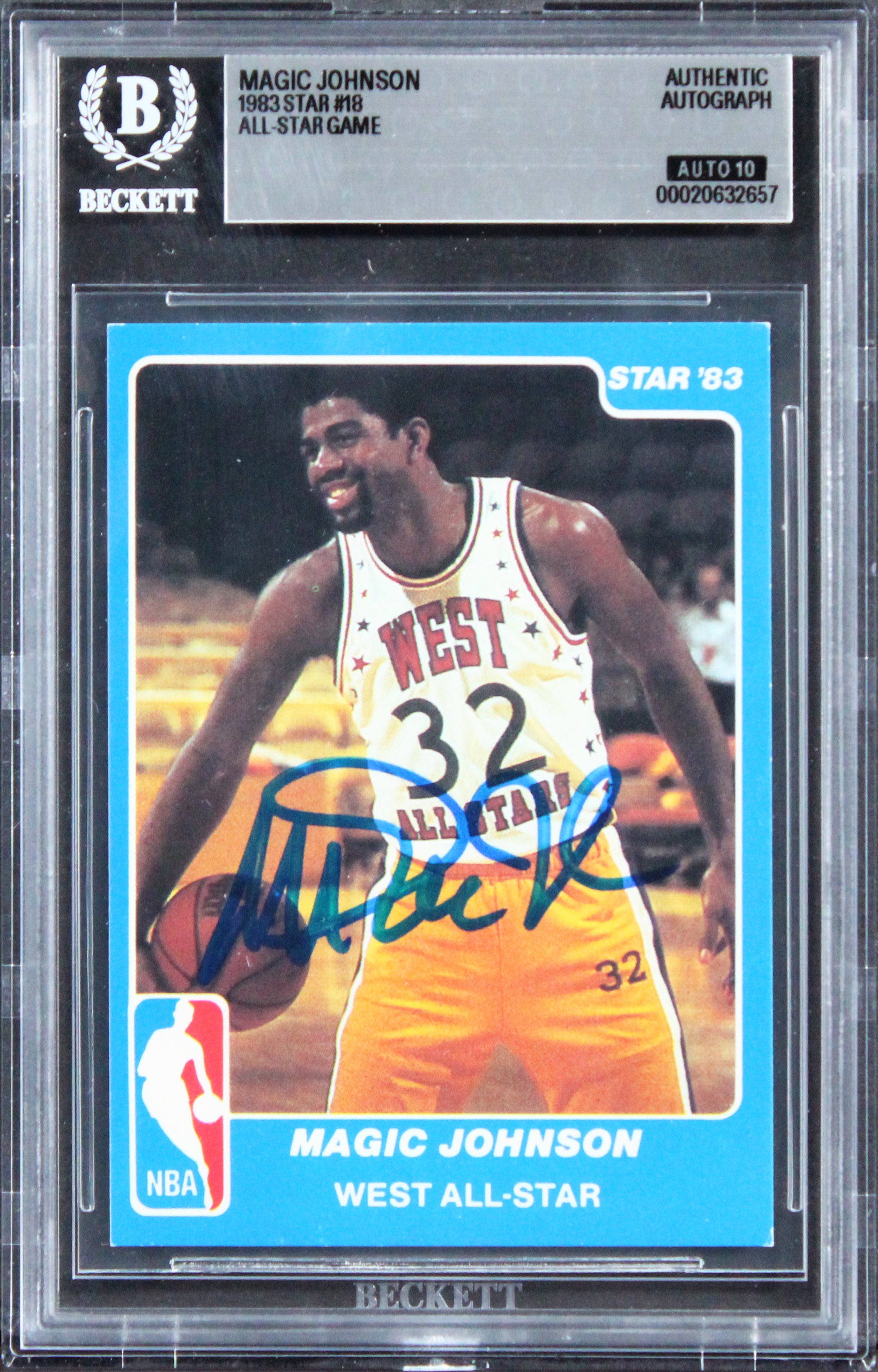Lakers Magic Johnson Signed 1983 Star ASG #18 Card Auto Grade 10! BAS Slabbed