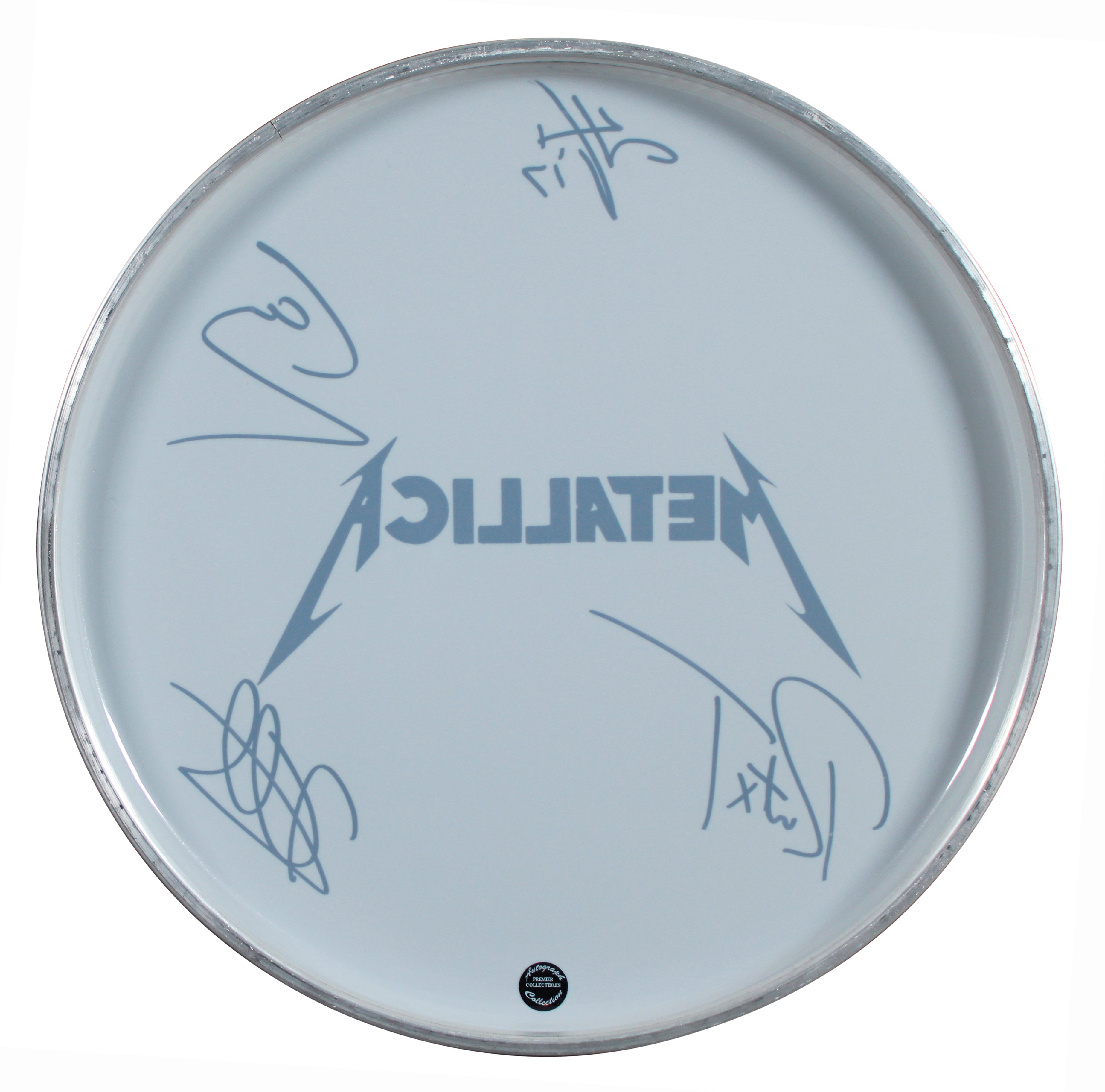 Metallica (4) Hetfield, Ulrich, Hammett & Trujillo Signed 11 Inch Drum Head PSA